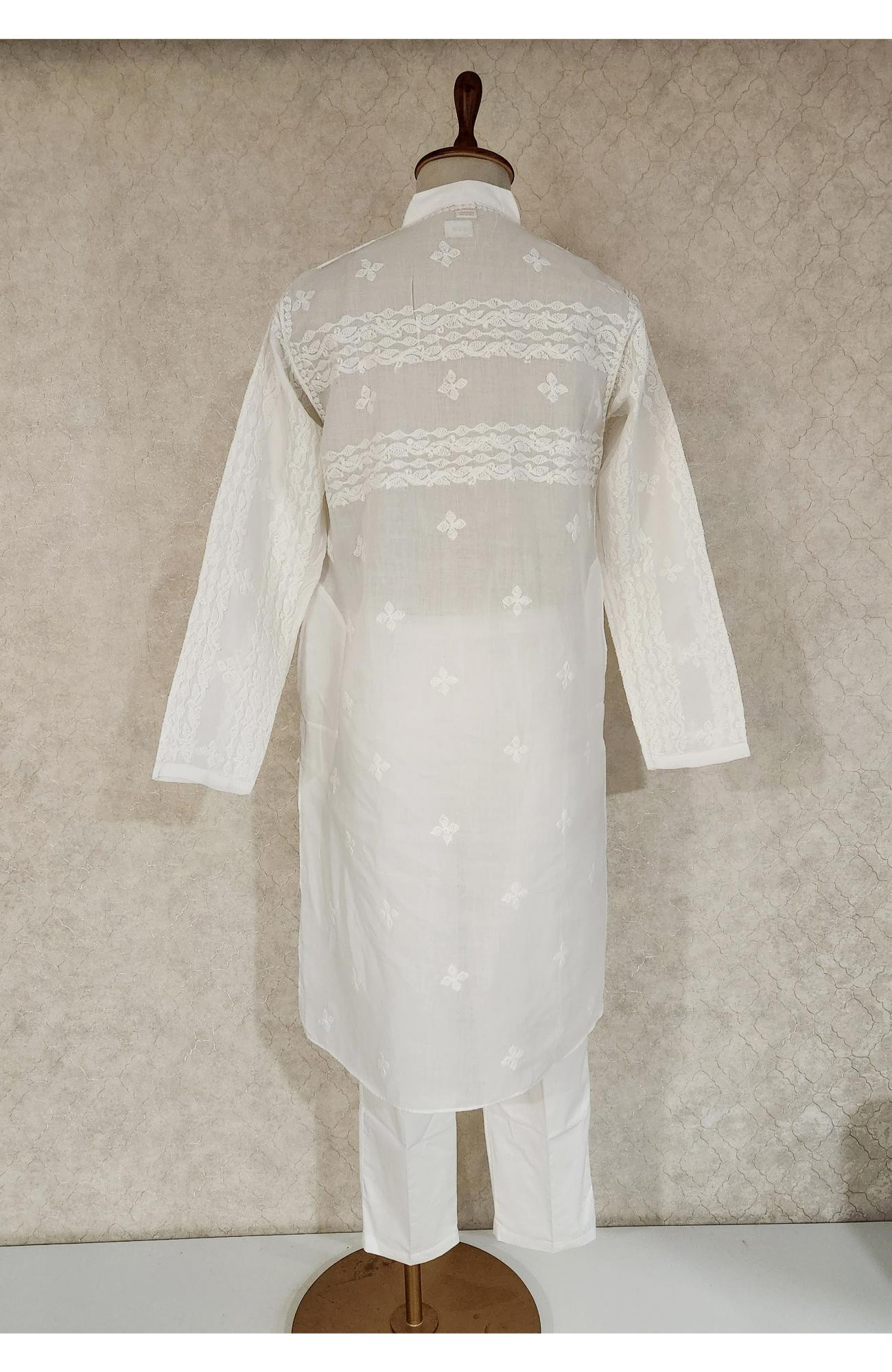 White Cotton Chikankari Kurta