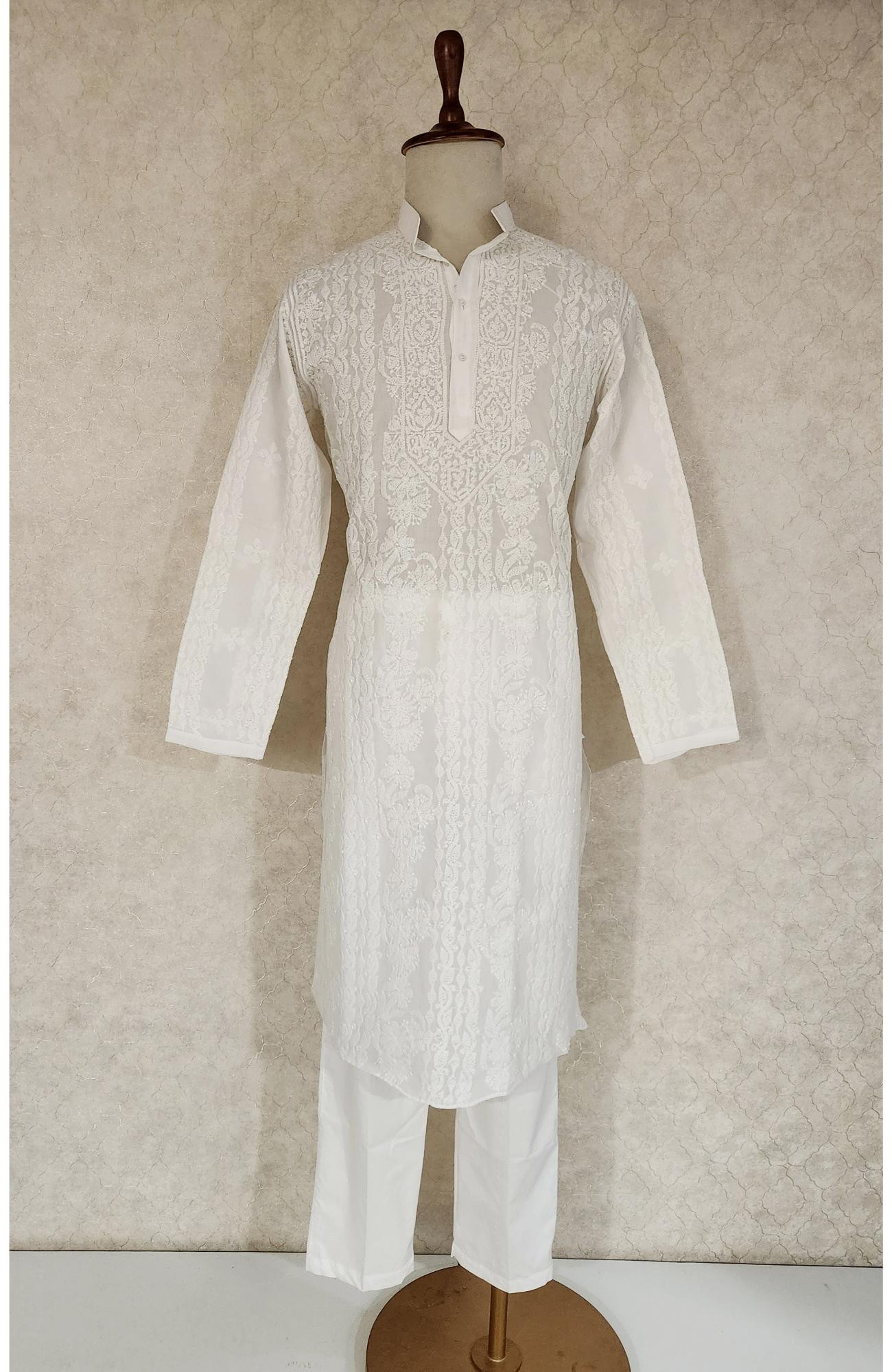 White Cotton Chikankari Kurta