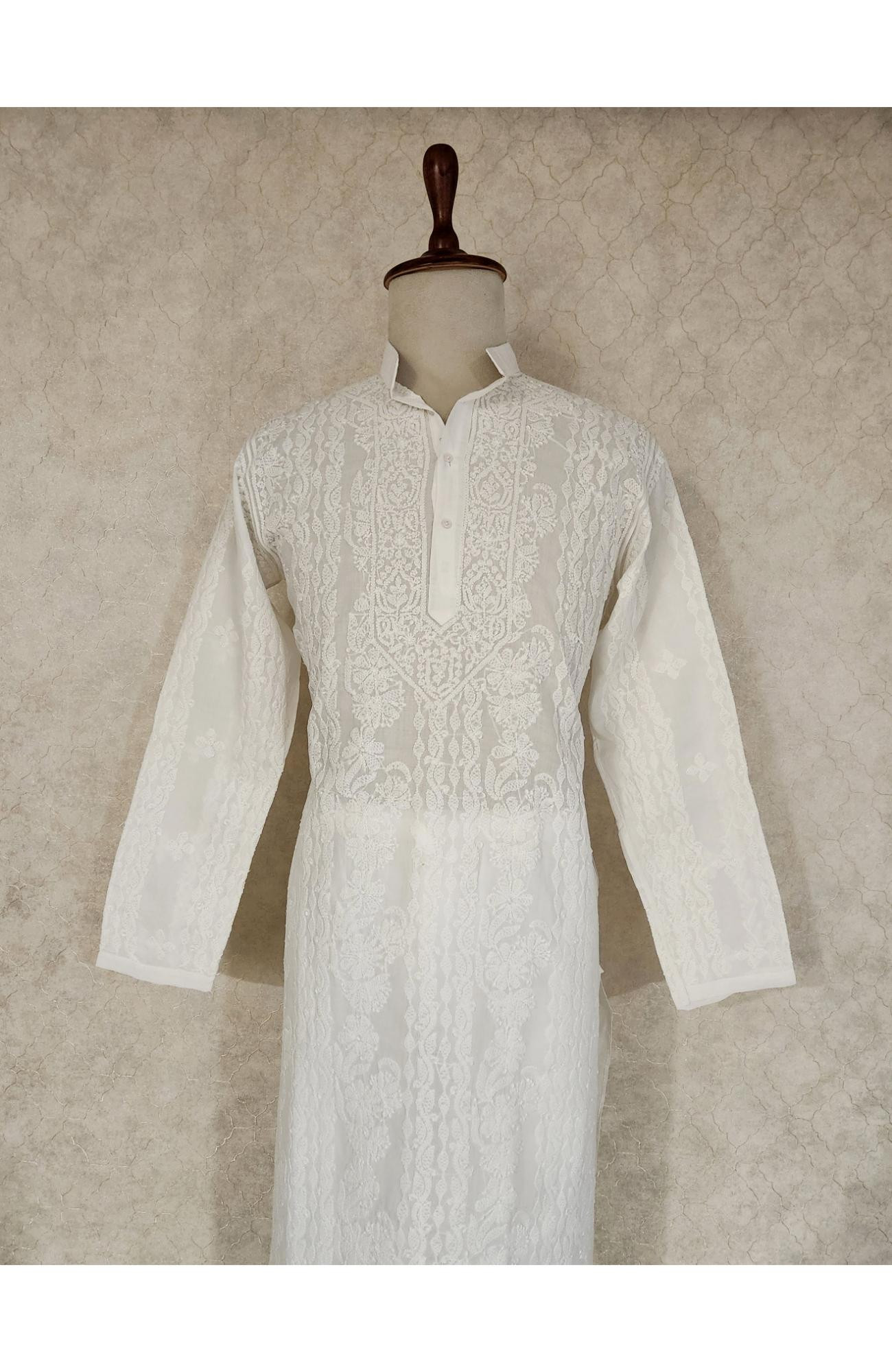 White Cotton Chikankari Kurta