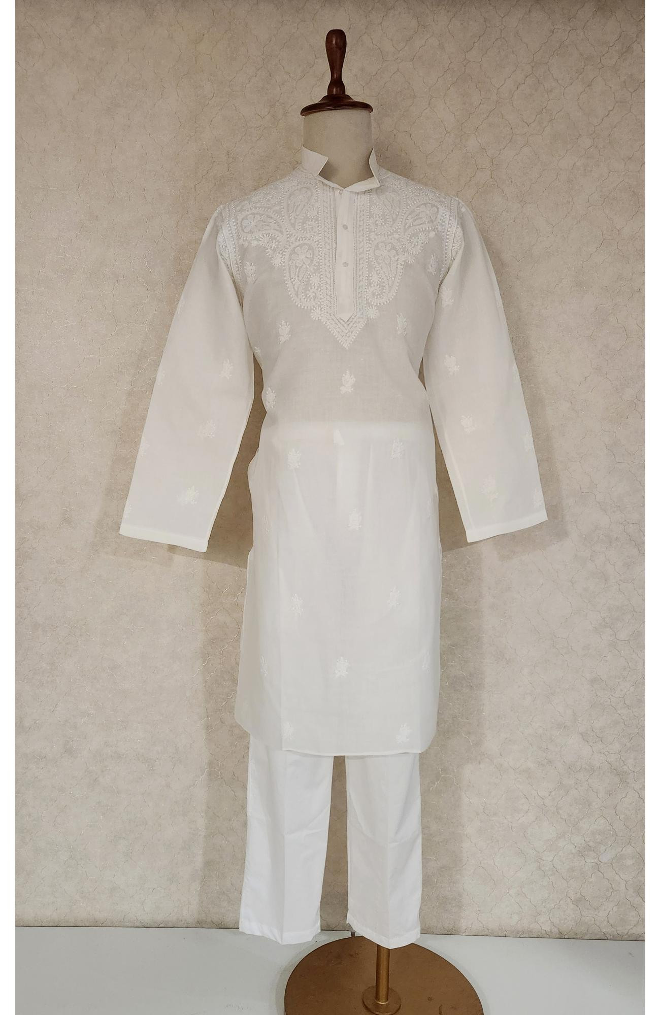 White Cotton Chikankari Kurta