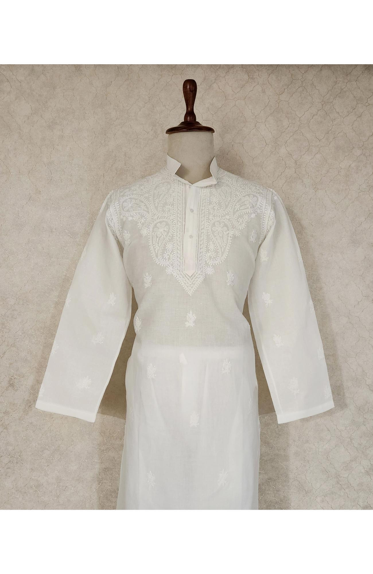 White Cotton Chikankari Kurta