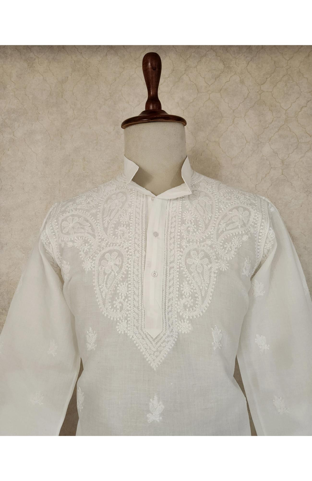 White Cotton Chikankari Kurta