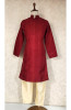 Red Raw Slik Hakoba Kurta Set