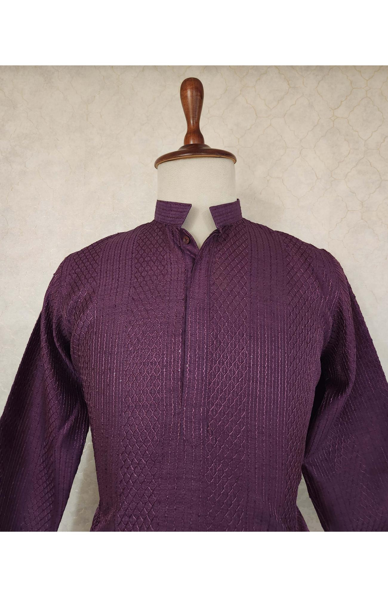 Wine Raw Silk Hakoba Kurta Set