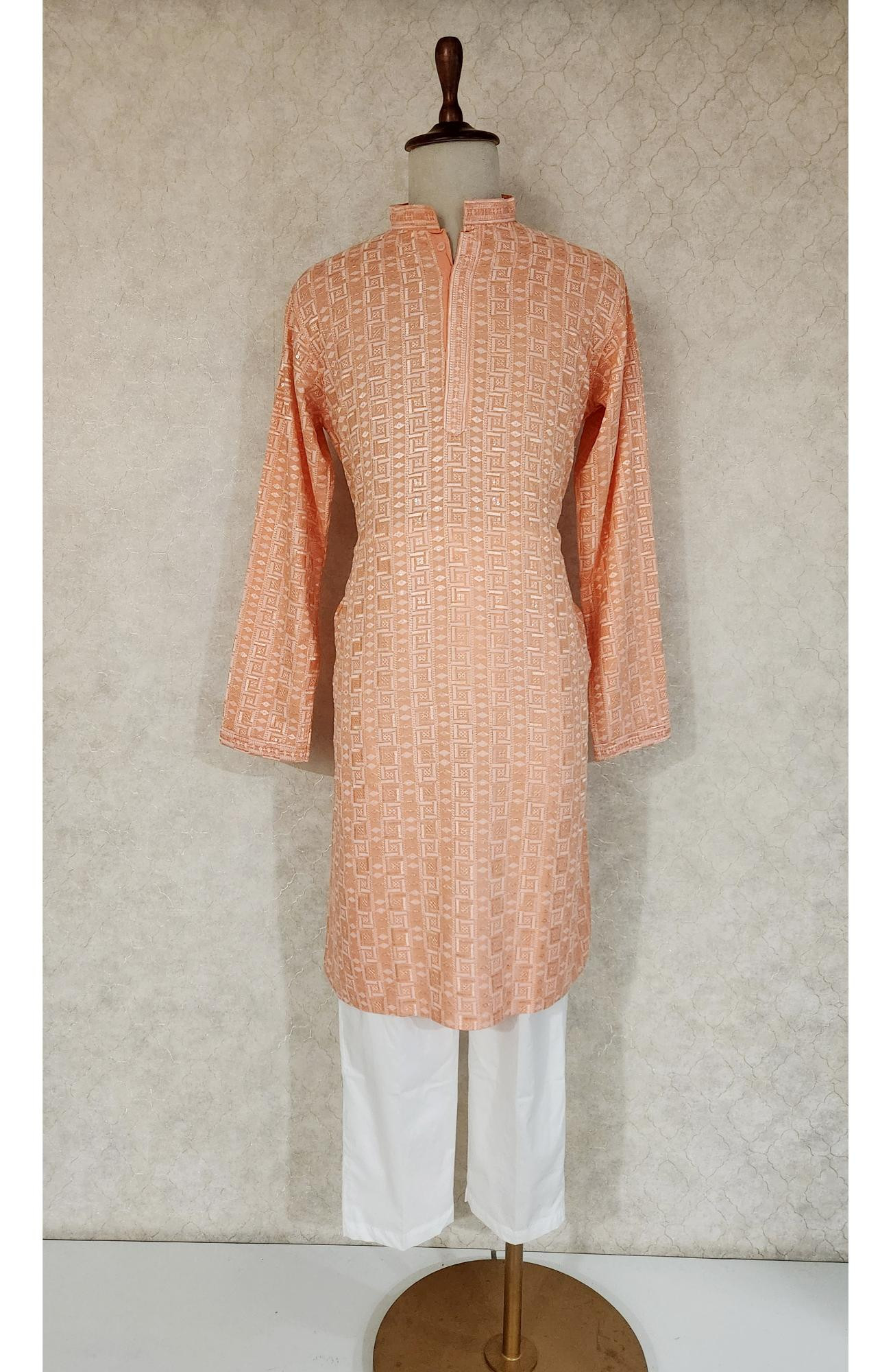 Peach Rayon Hakoba Kurta