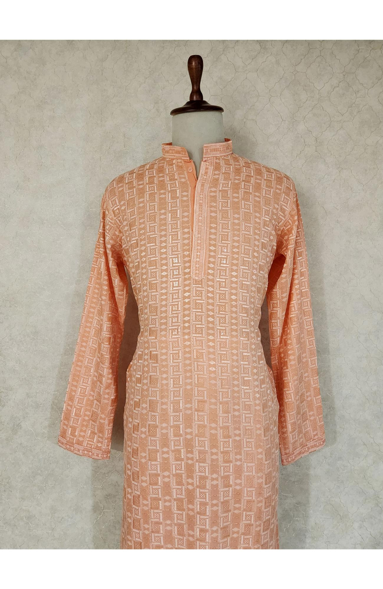Peach Rayon Hakoba Kurta