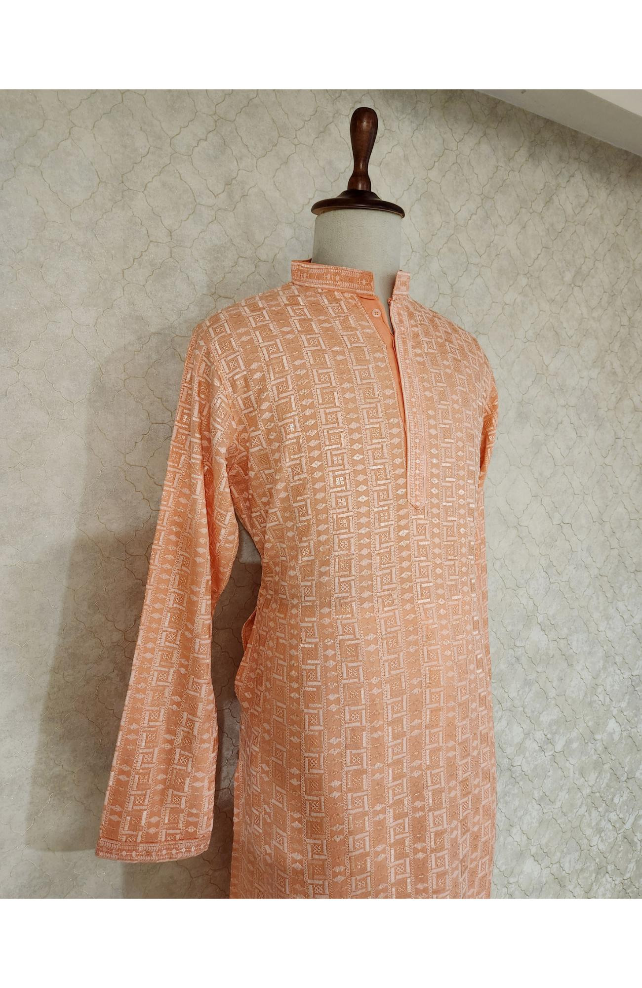 Peach Rayon Hakoba Kurta