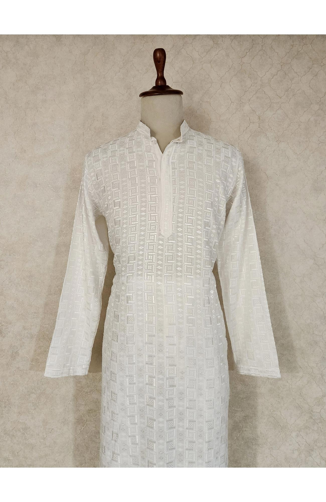 White Rayon Hakoba Kurta