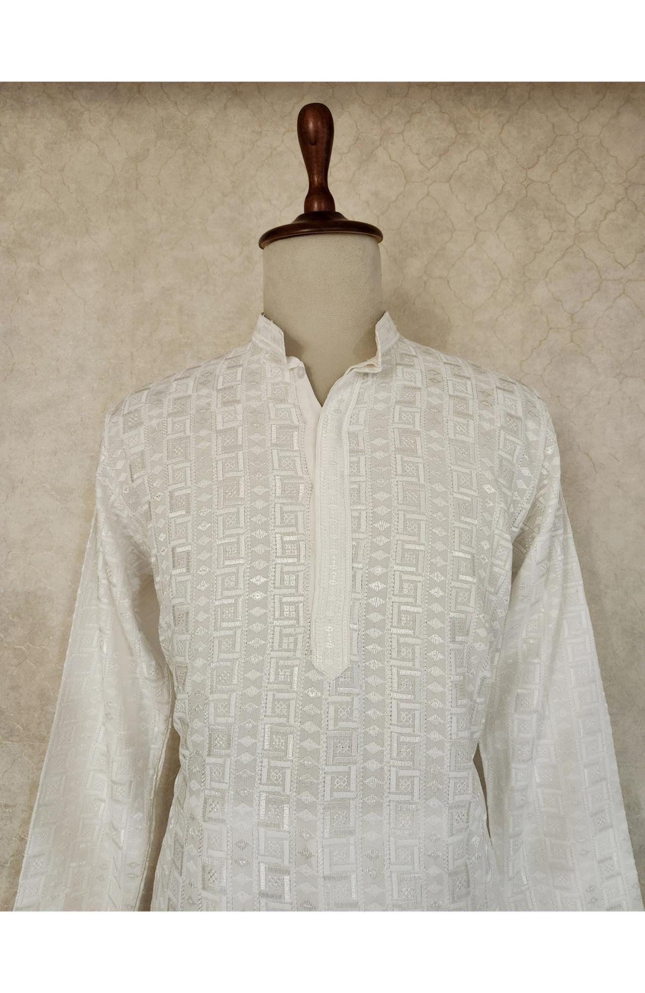 White Rayon Hakoba Kurta