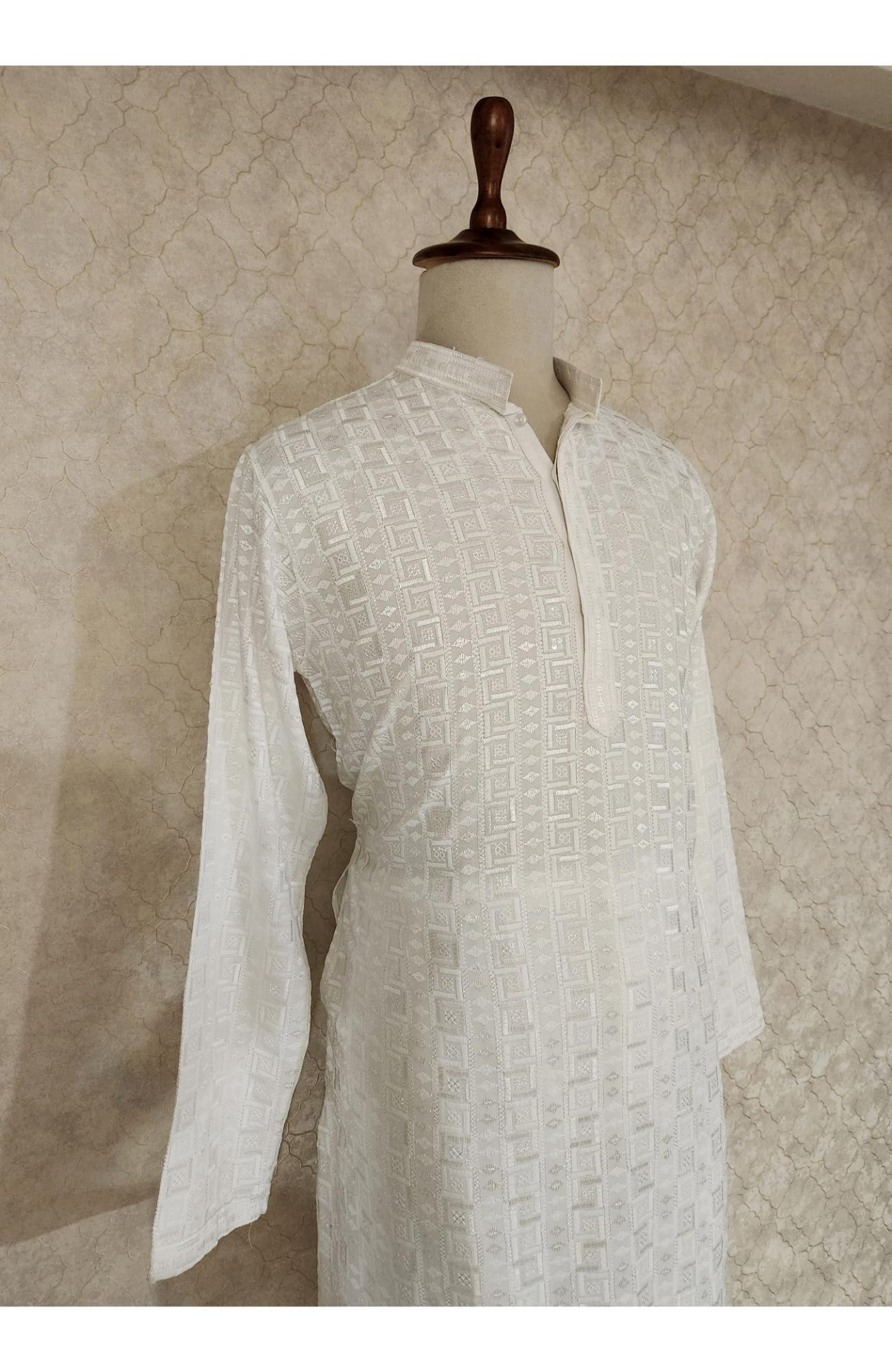 White Rayon Hakoba Kurta