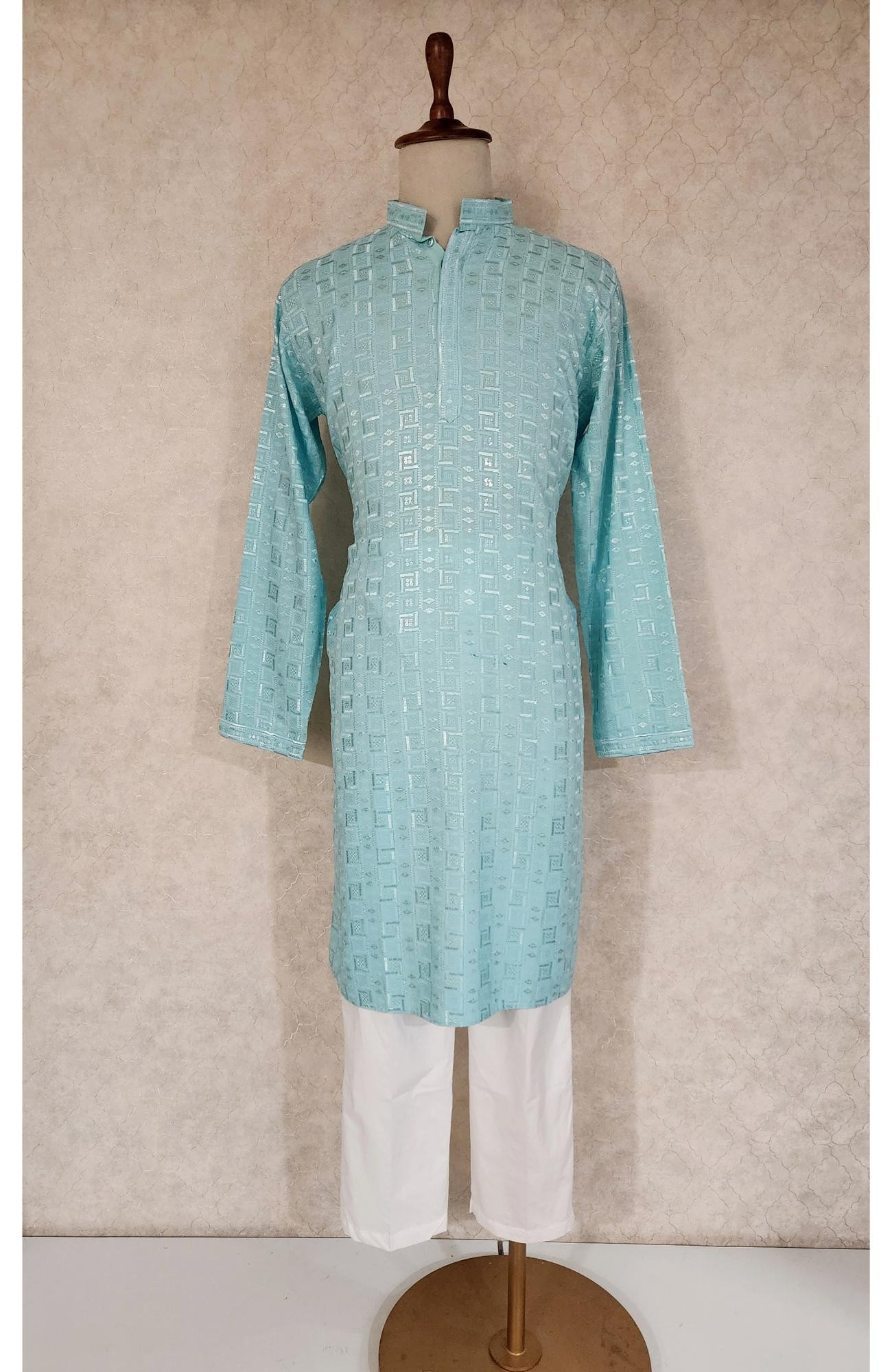Sea Green Rayon Hakoba Kurta