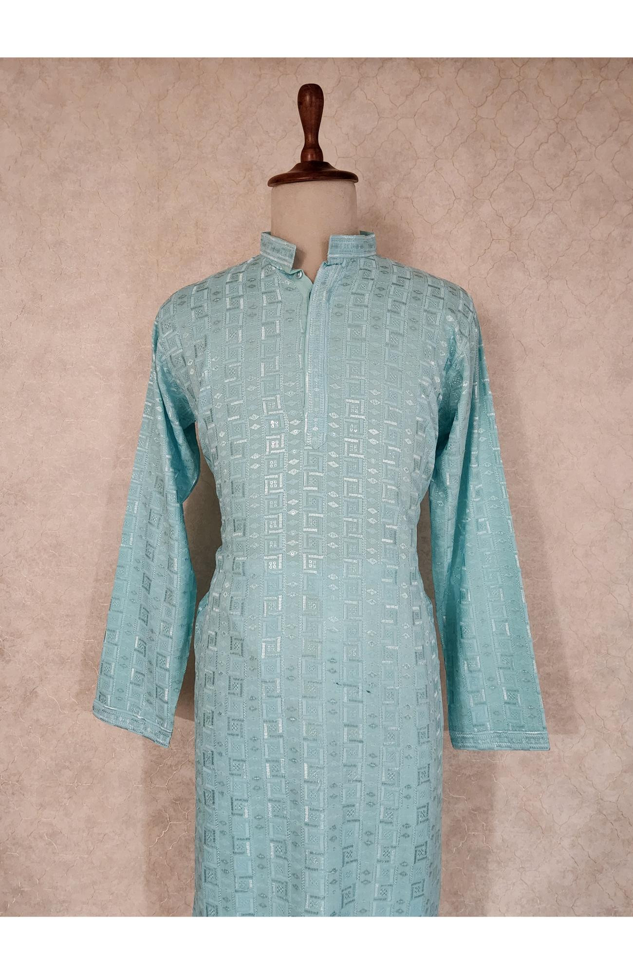 Sea Green Rayon Hakoba Kurta