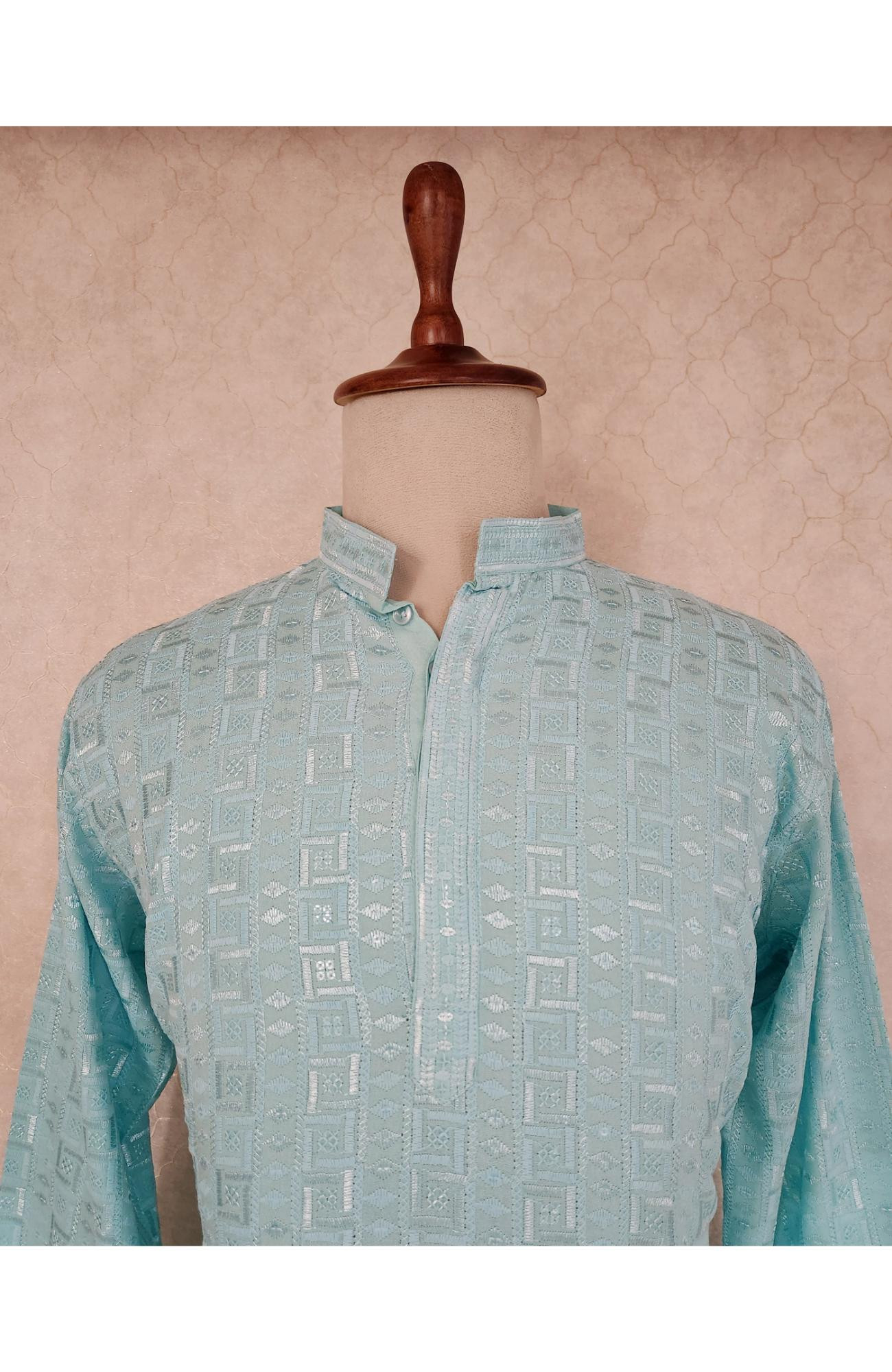Sea Green Rayon Hakoba Kurta