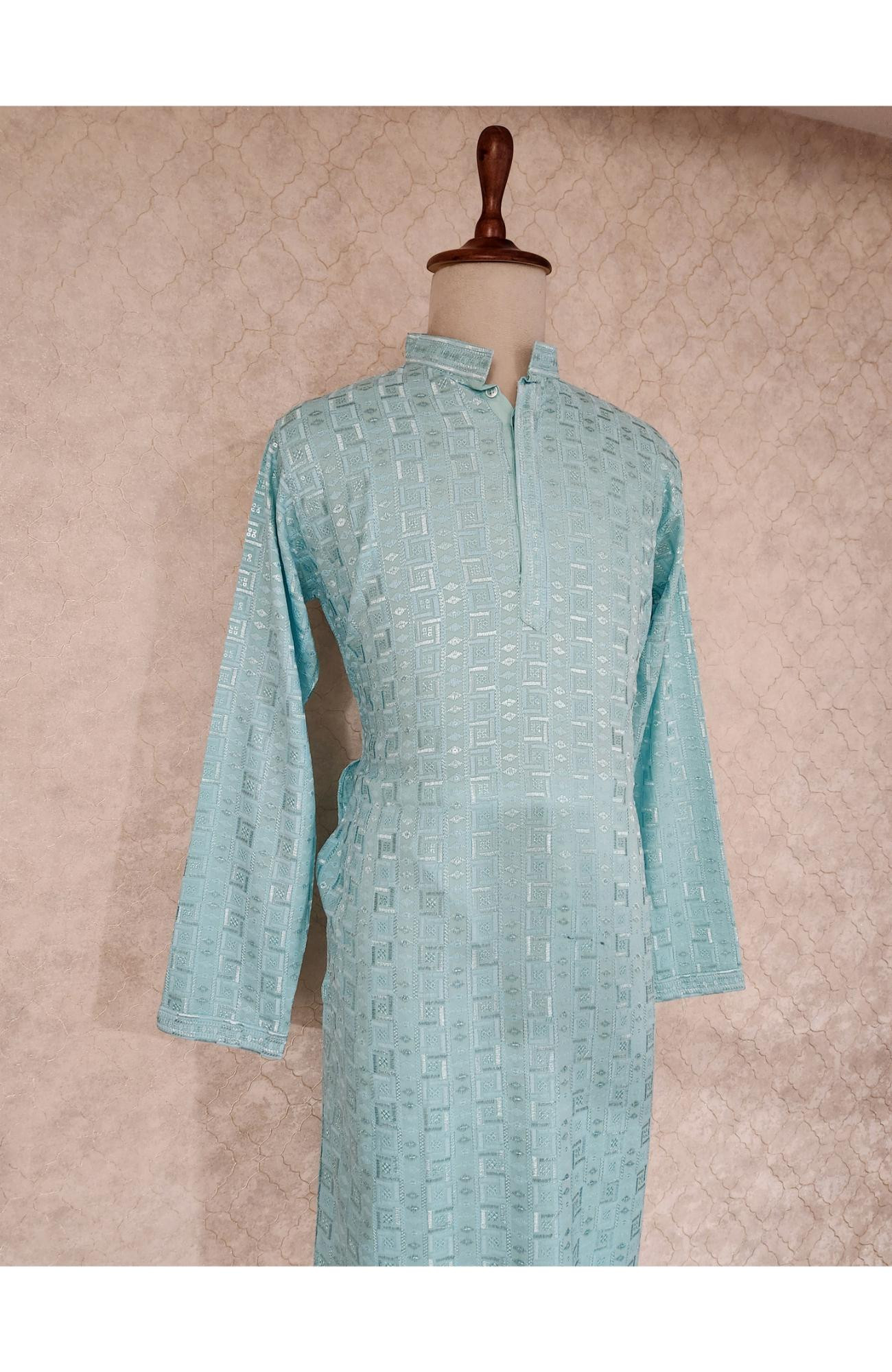 Sea Green Rayon Hakoba Kurta