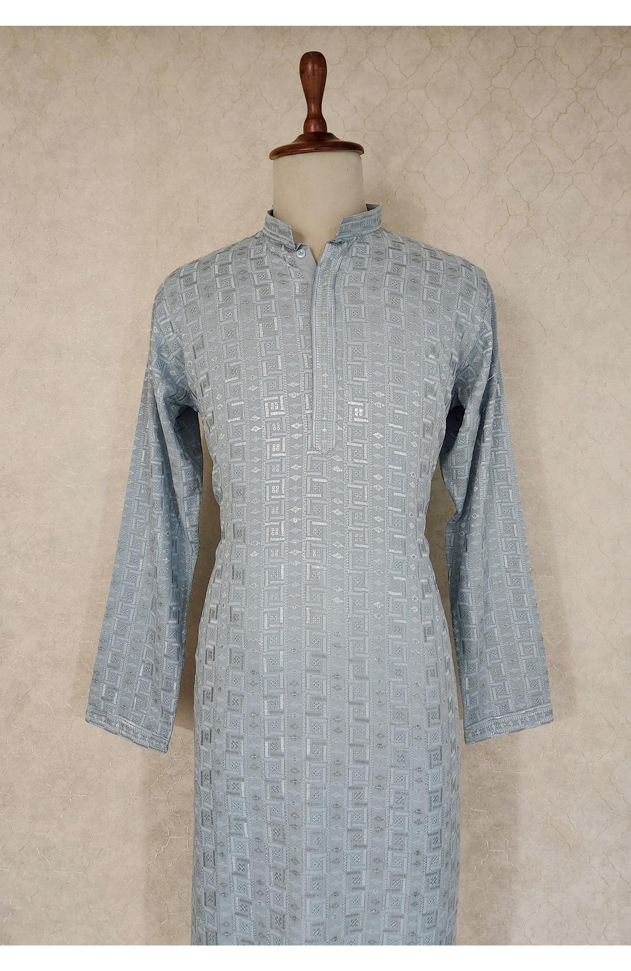 Light Grey Rayon Hakoba Kurta