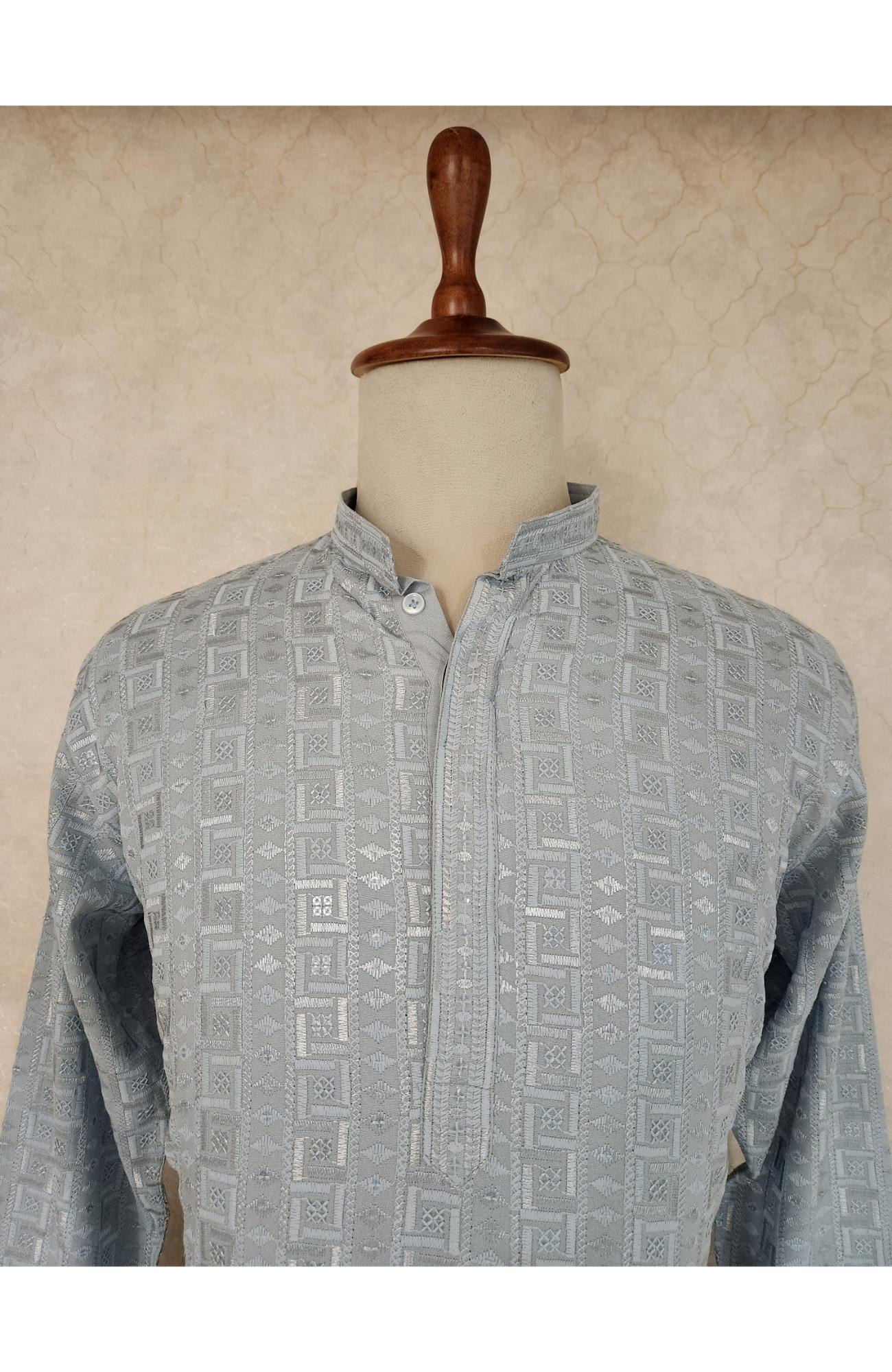 Light Grey Rayon Hakoba Kurta