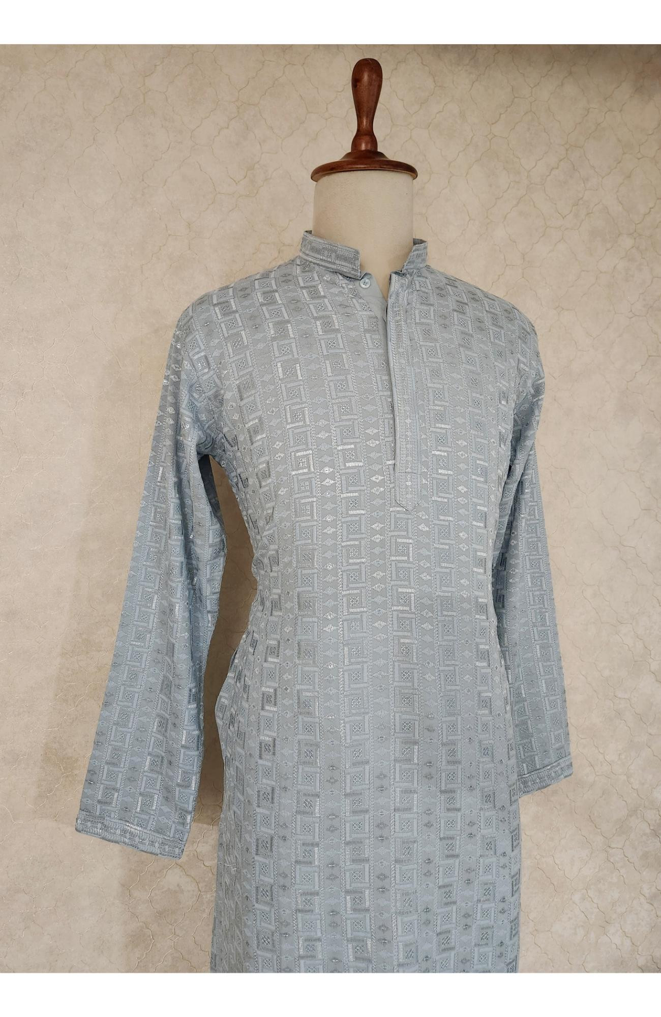 Light Grey Rayon Hakoba Kurta