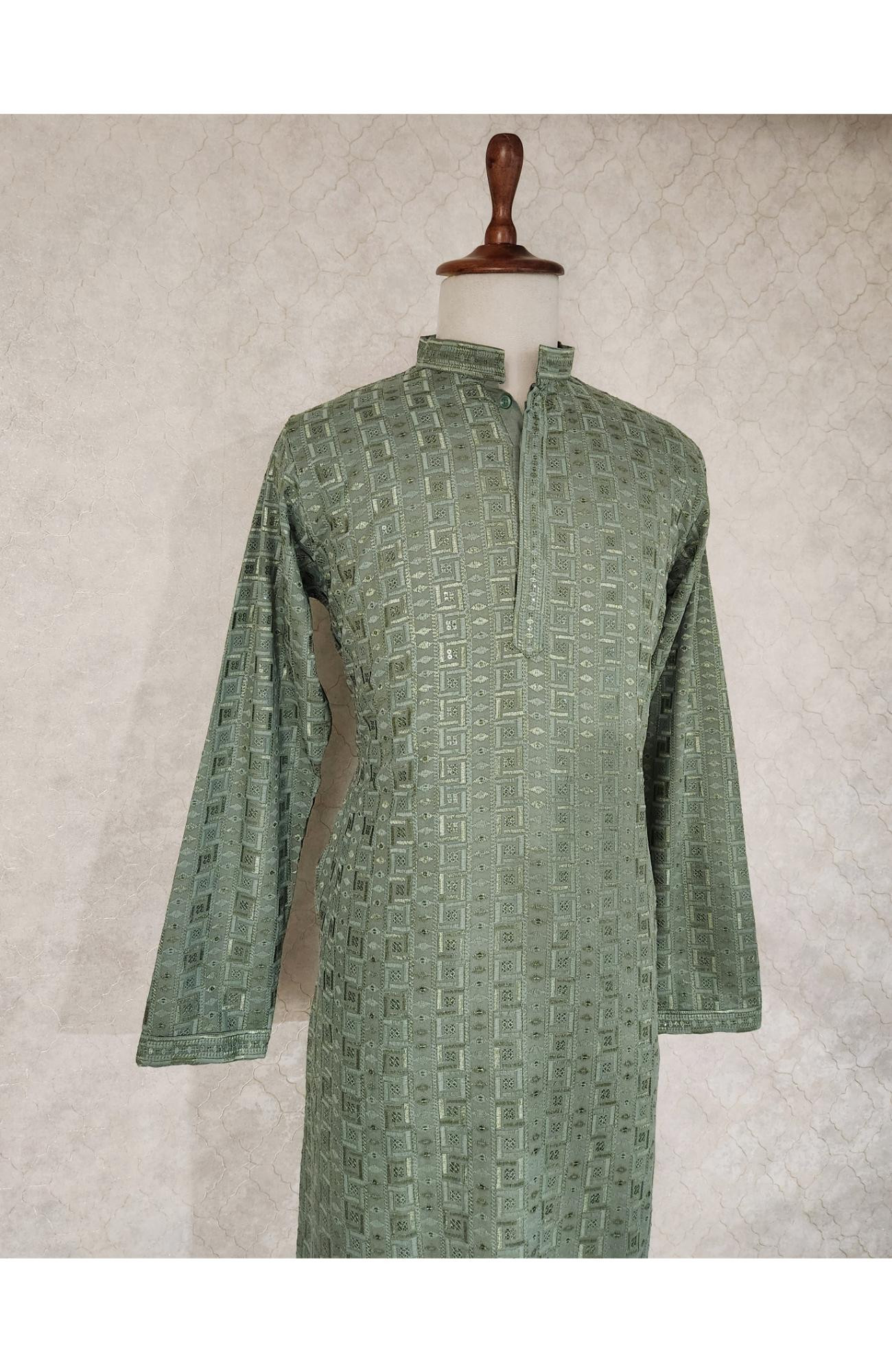 Green  Rayon Hakoba Kurta