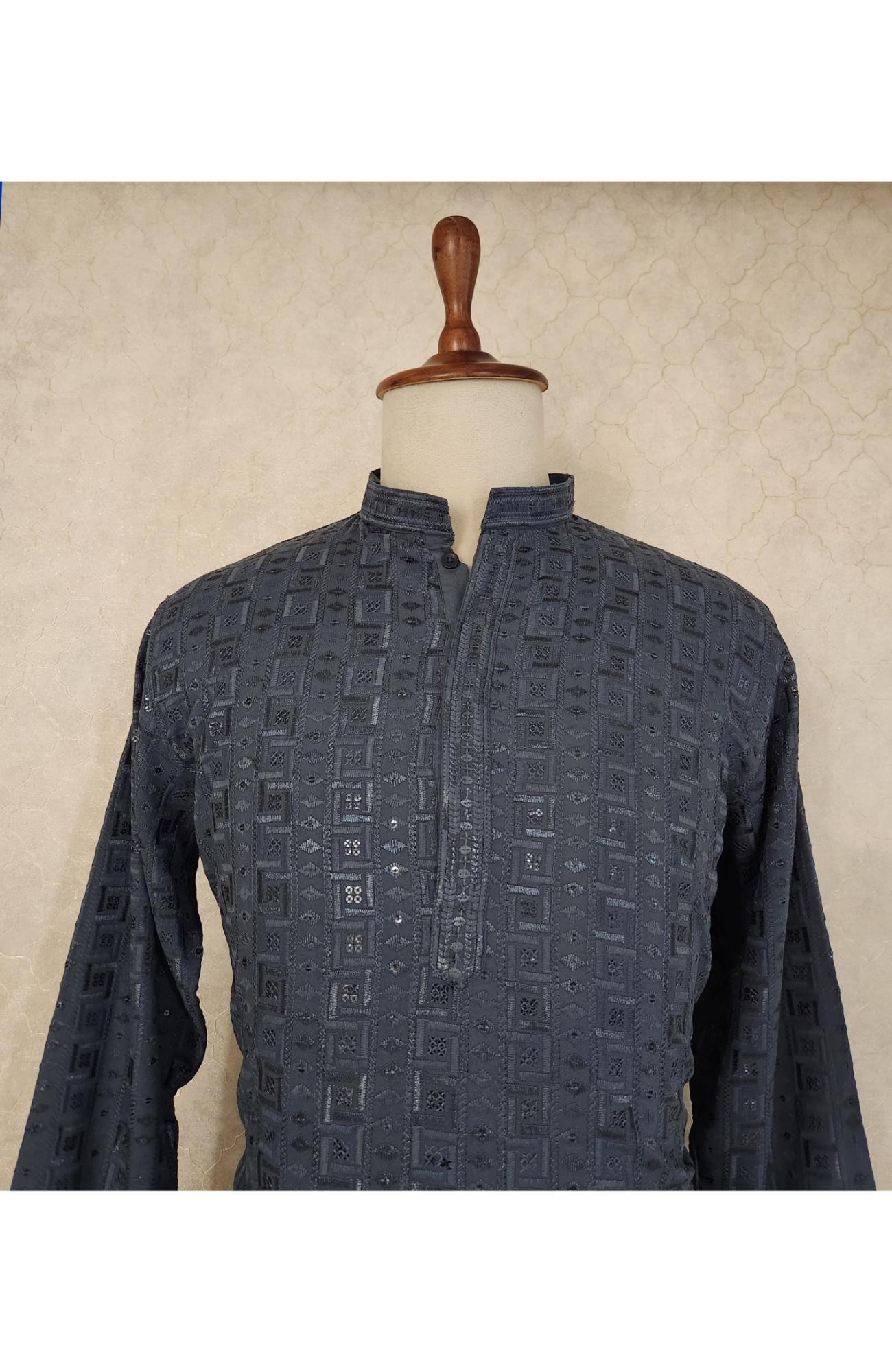 Blue Rayon Hakoba Kurta