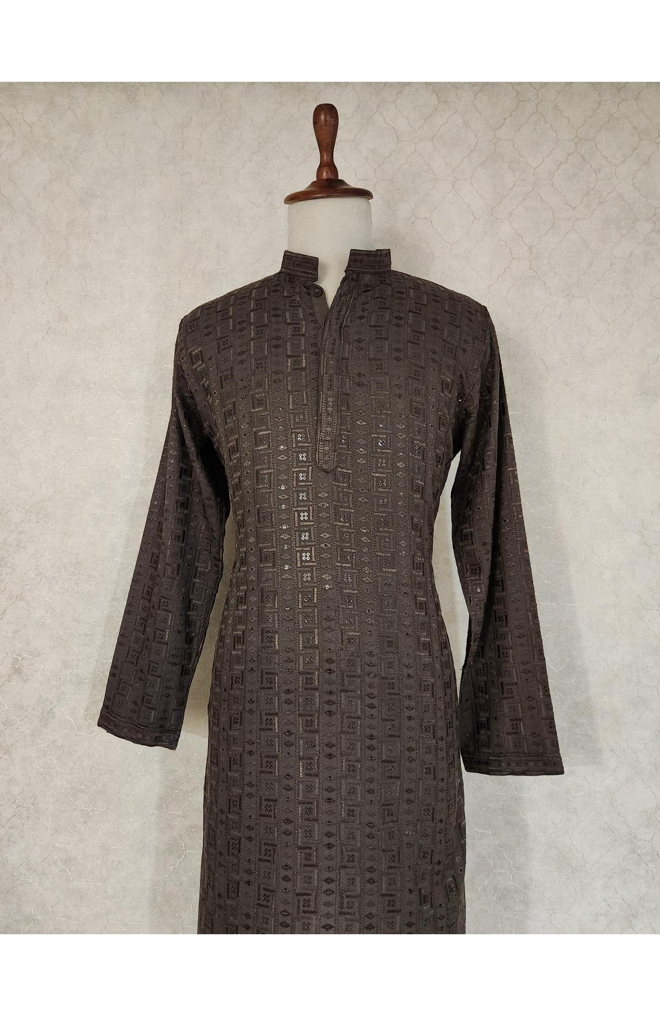 Bottle Green  Rayon Hakoba Kurta