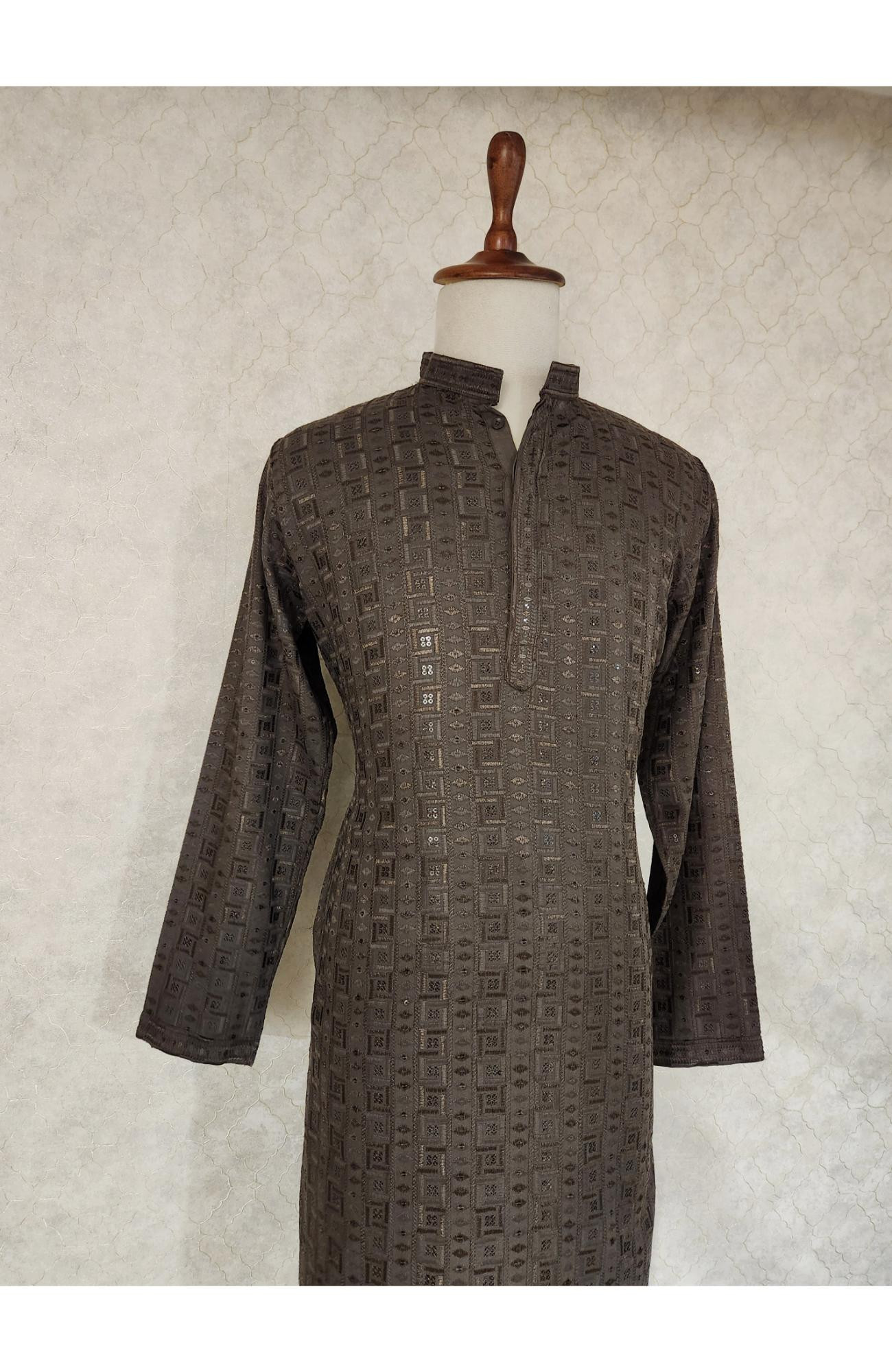 Bottle Green  Rayon Hakoba Kurta