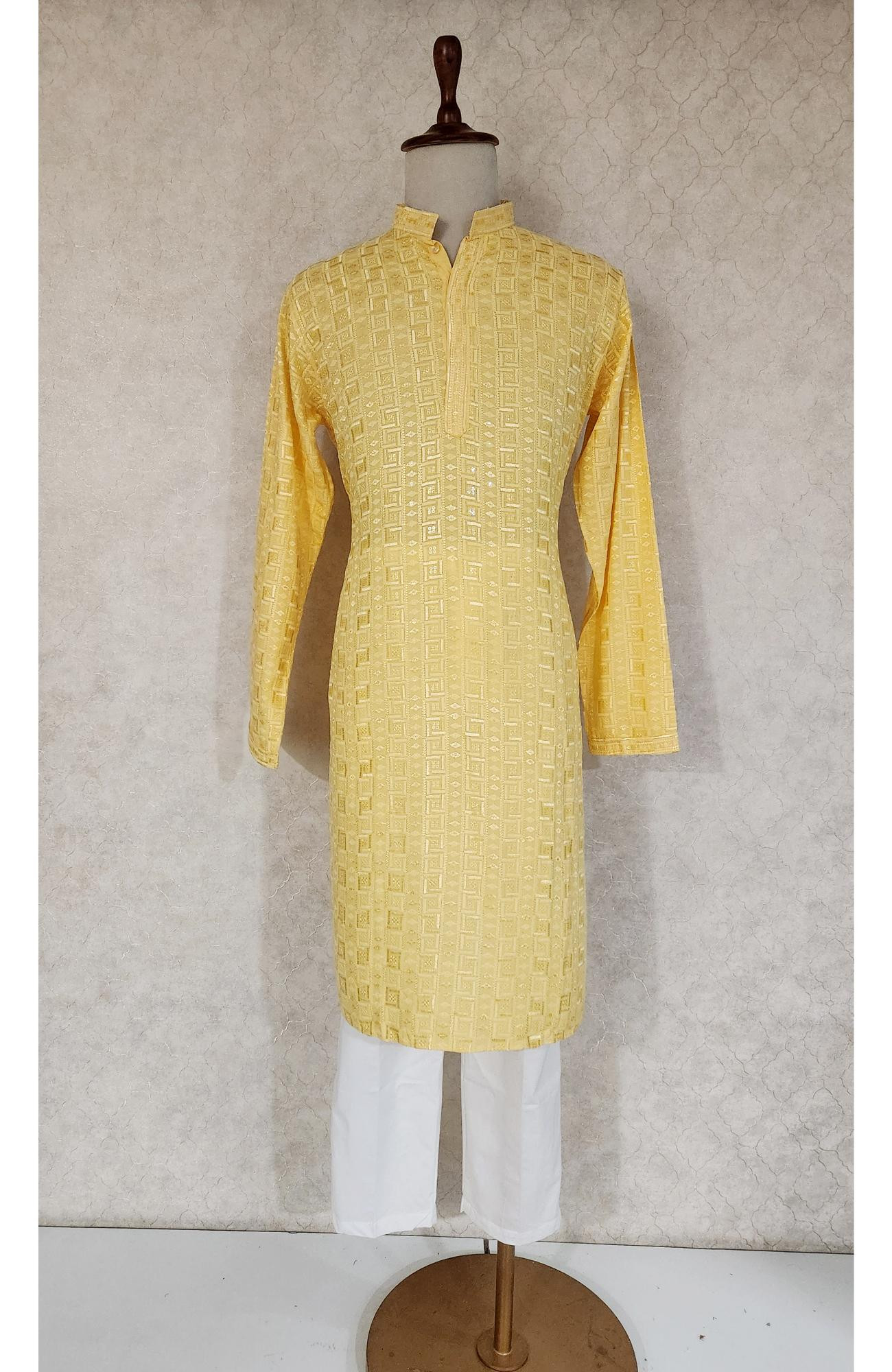 Yellow Rayon Hakoba Kurta