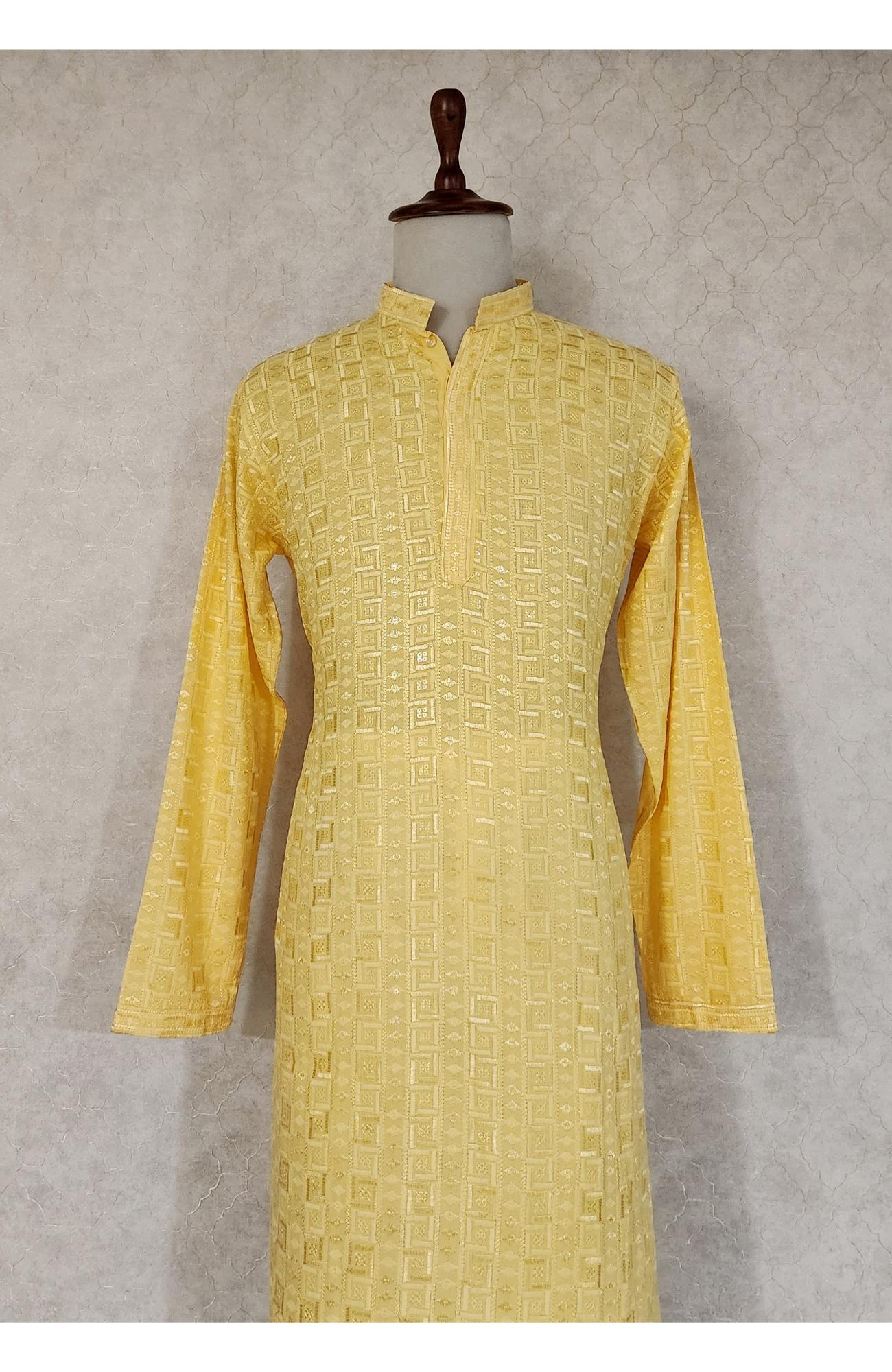 Yellow Rayon Hakoba Kurta