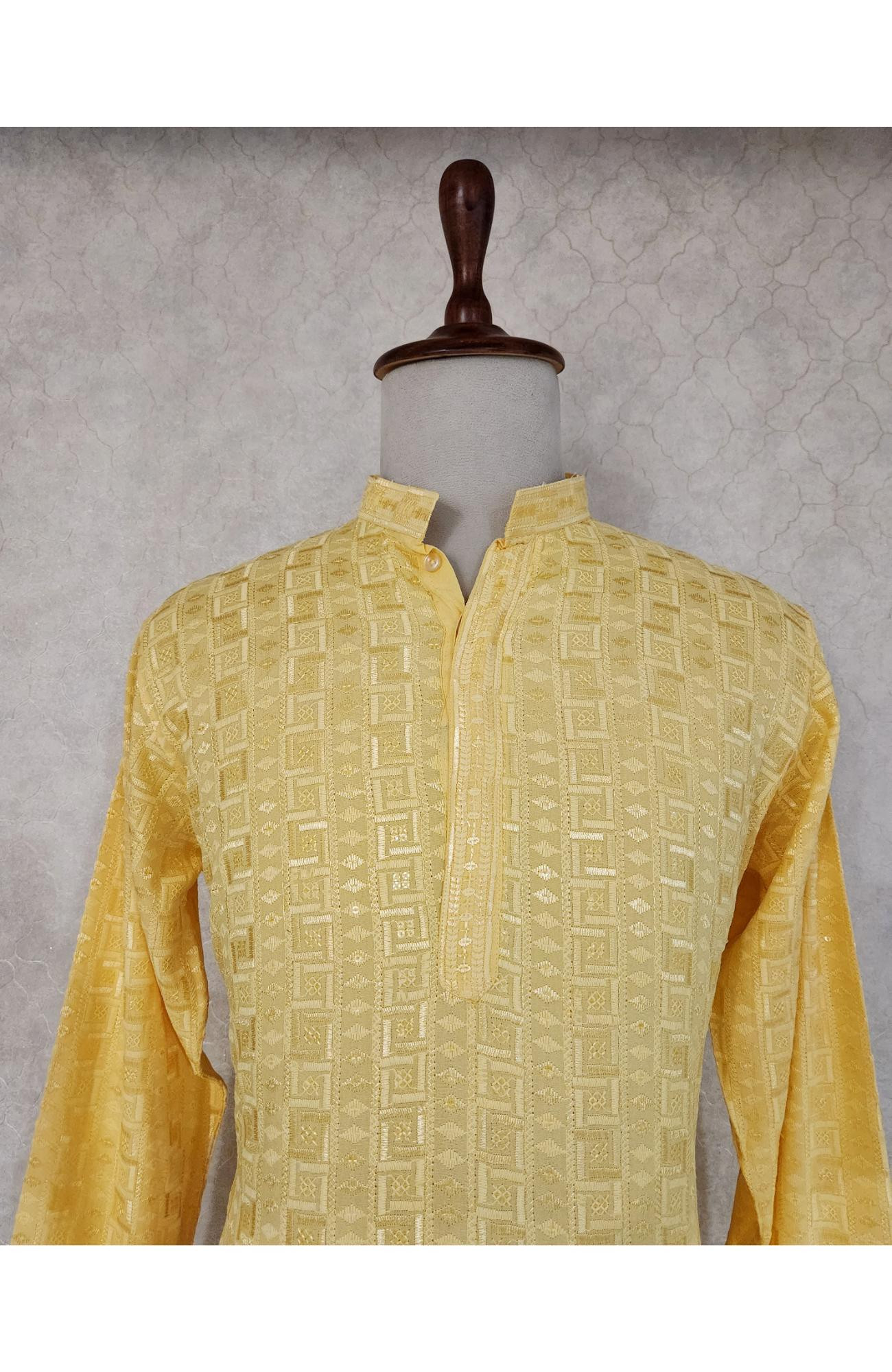 Yellow Rayon Hakoba Kurta