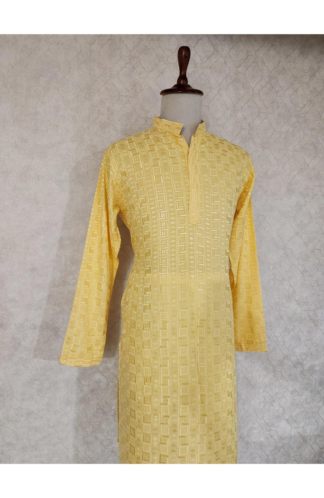 Yellow Rayon Hakoba Kurta