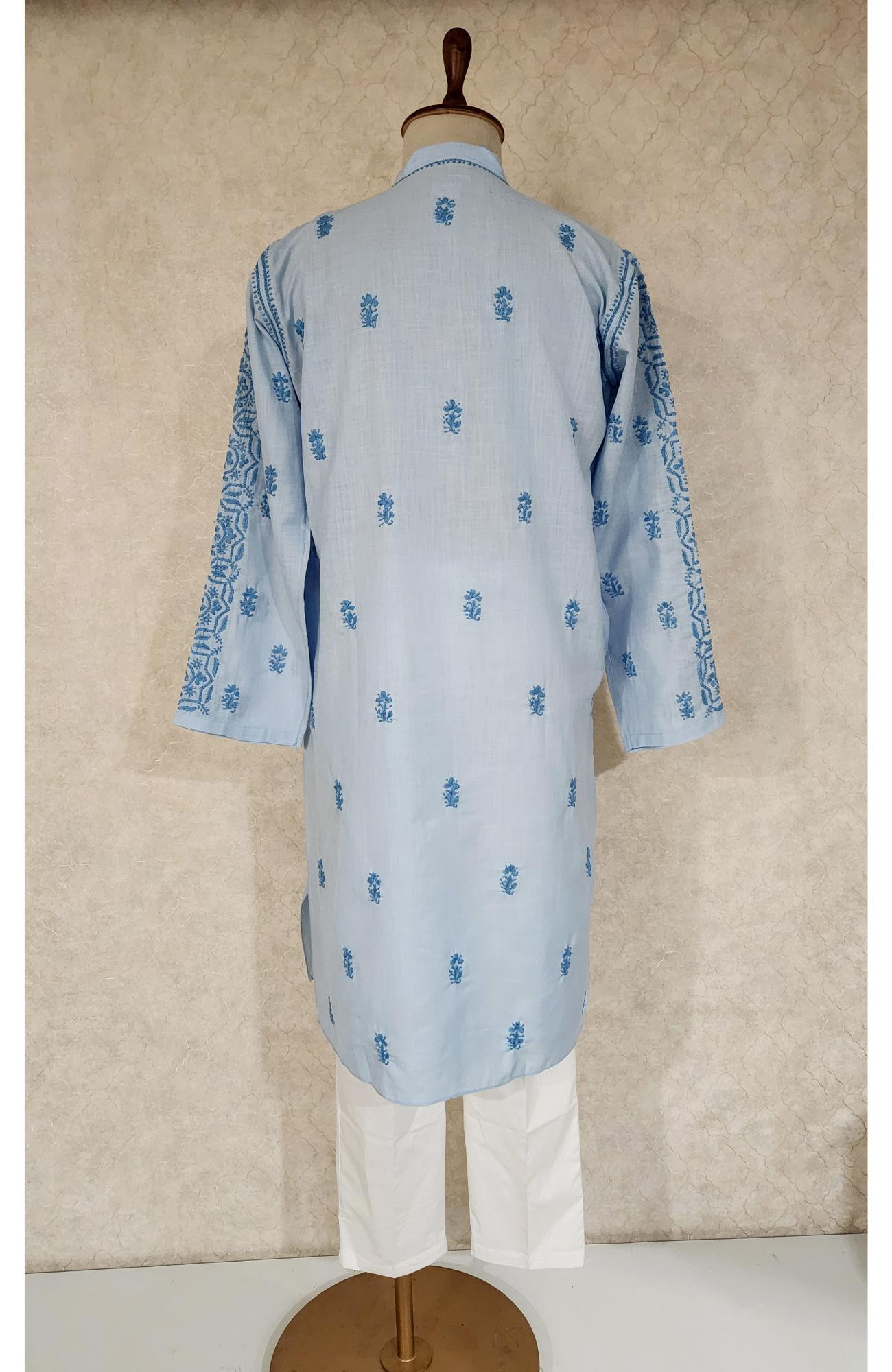 Blue Cotton Chikankari Kurta