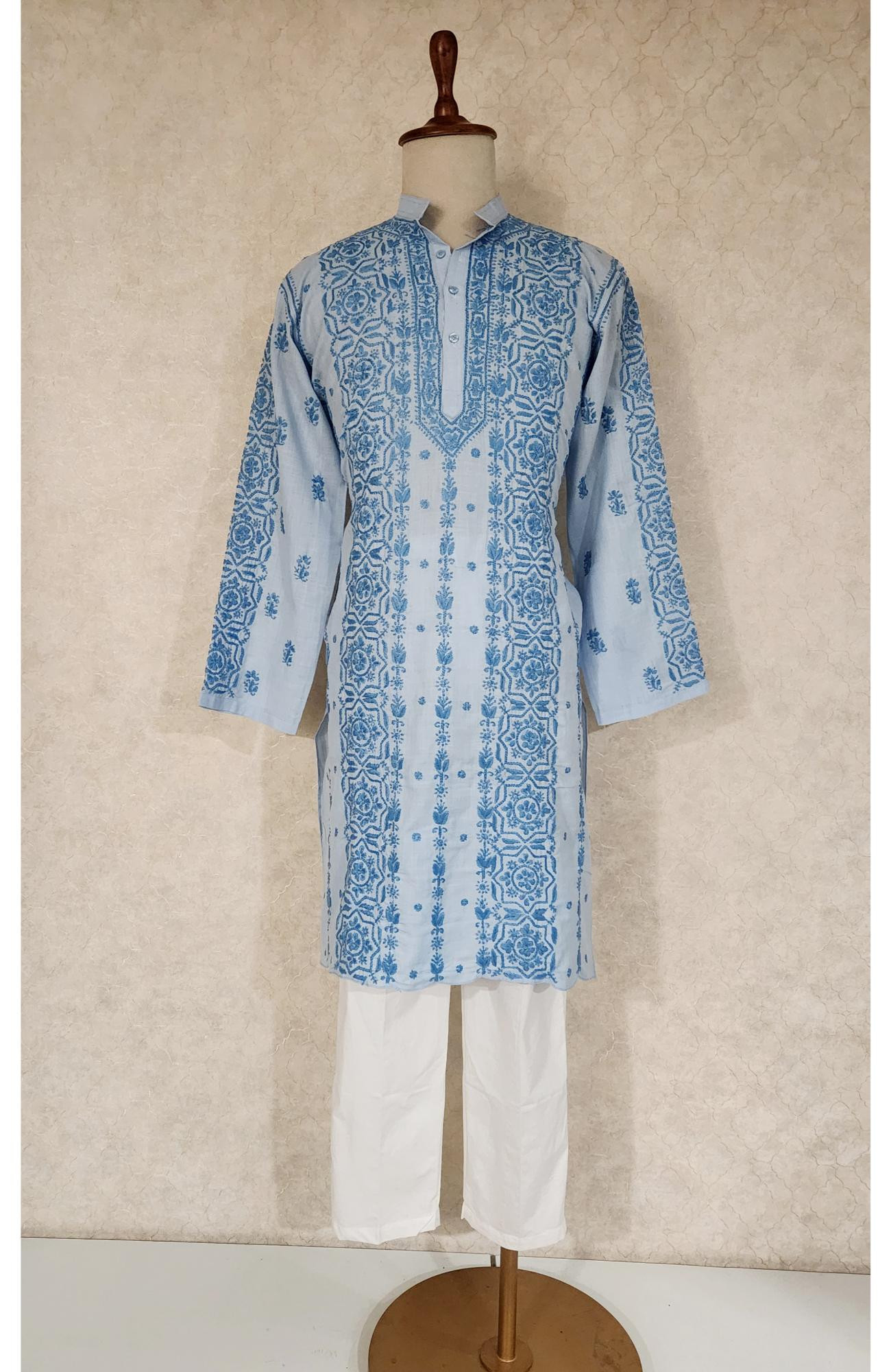Blue Cotton Chikankari Kurta