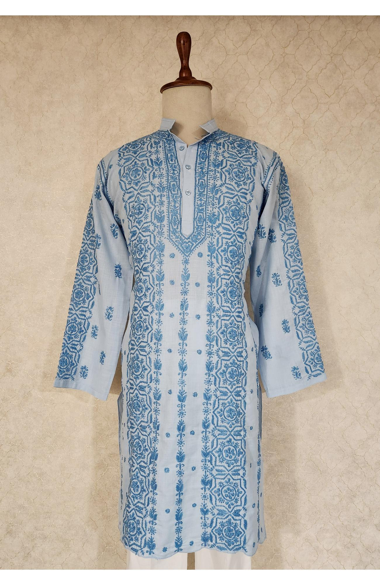 Blue Cotton Chikankari Kurta