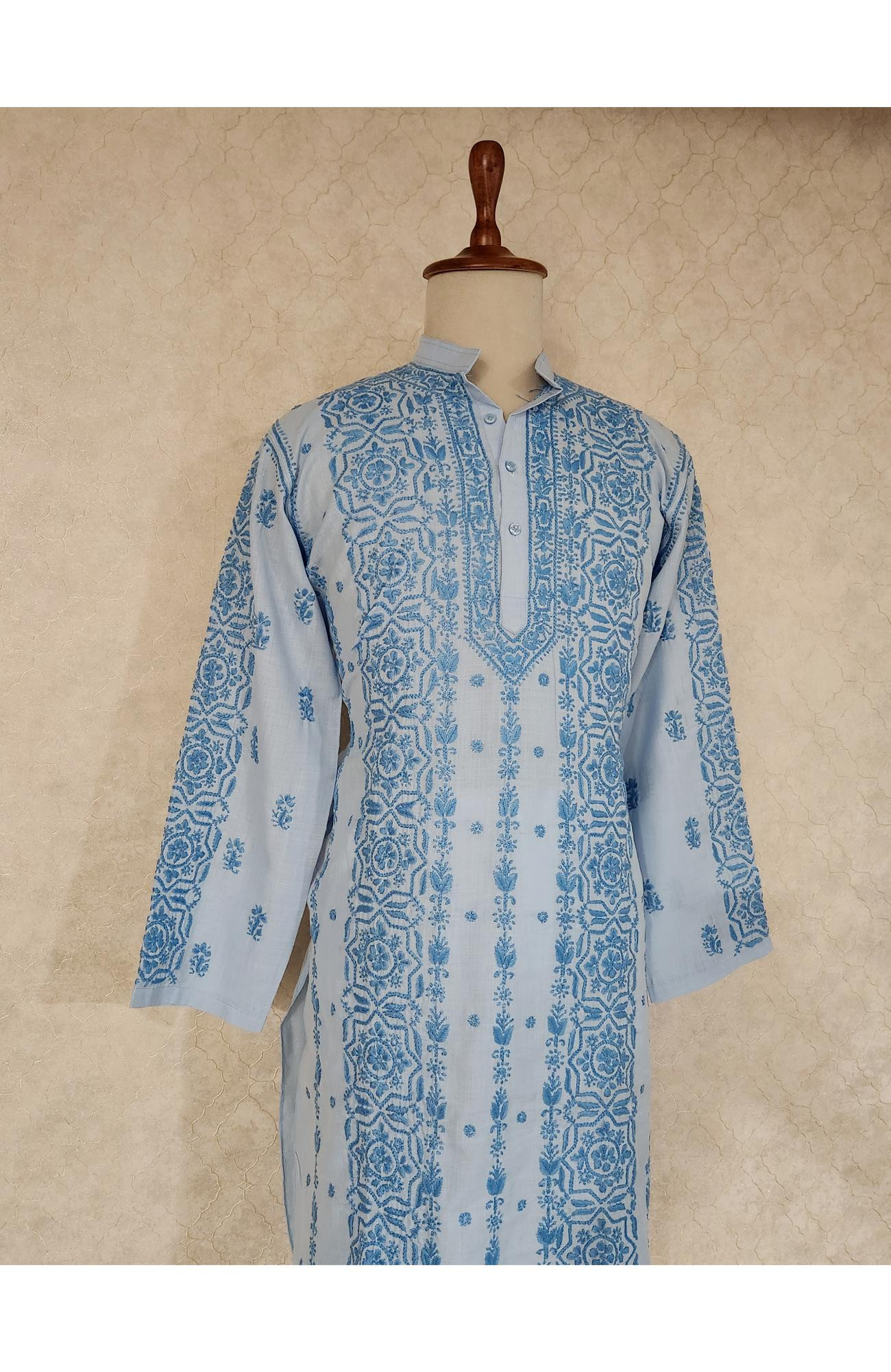 Blue Cotton Chikankari Kurta