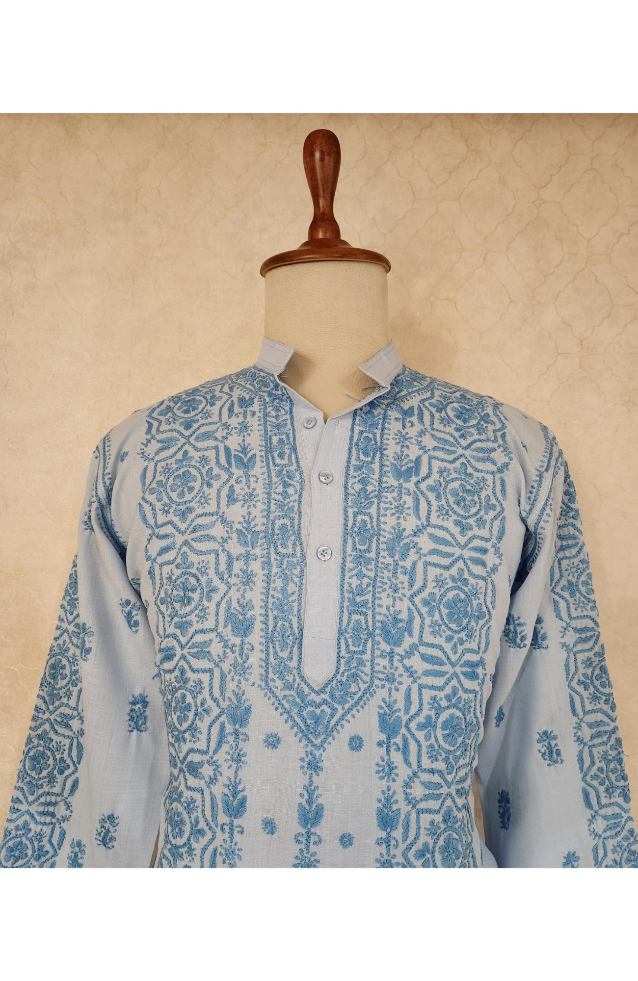 Blue Cotton Chikankari Kurta