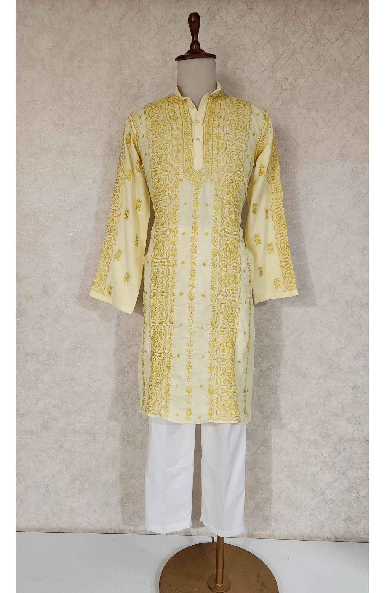 Lemon Yellow Cotton Chikankari Kurta