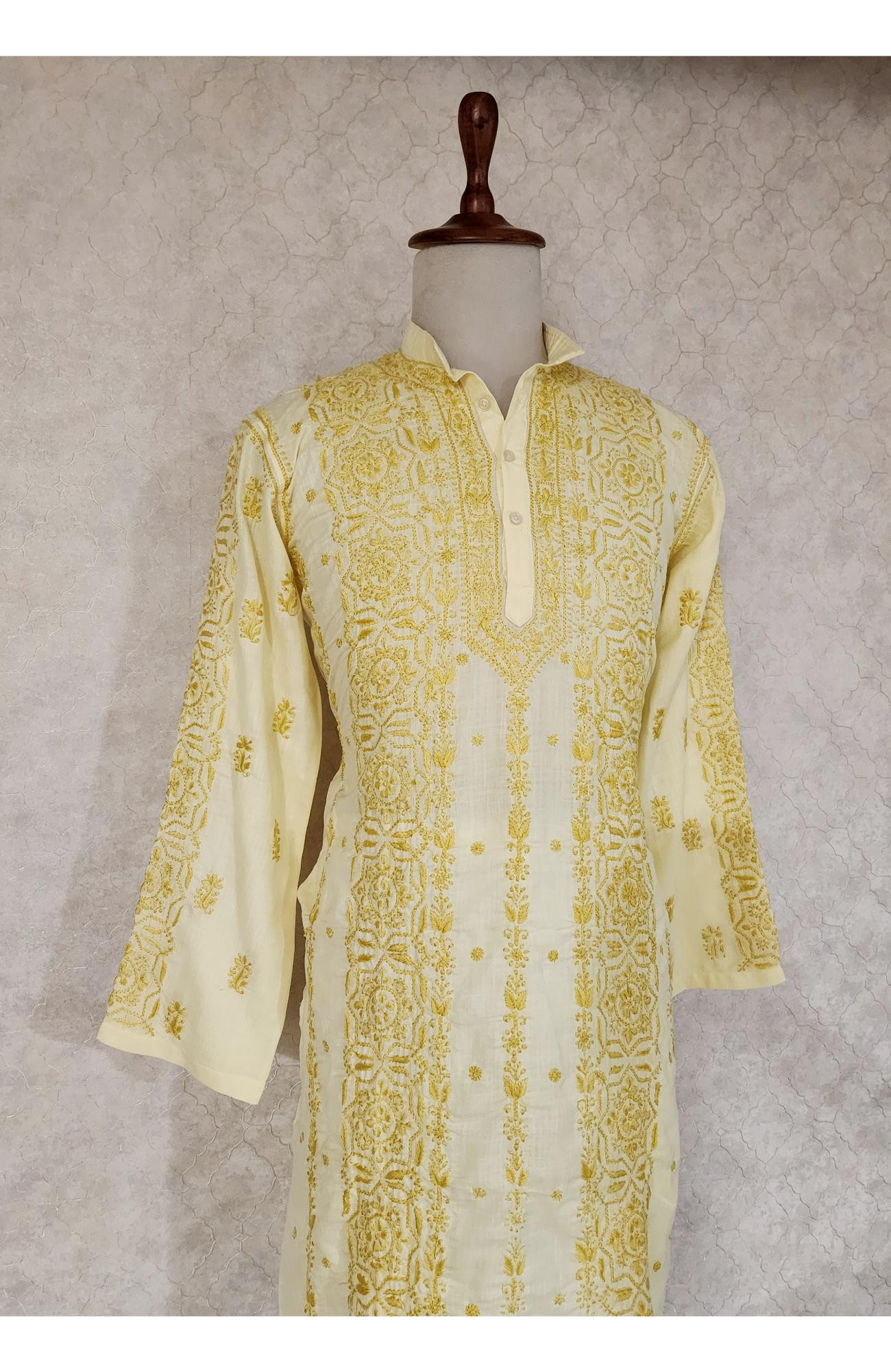 Lemon Yellow Cotton Chikankari Kurta