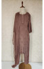 Chocolate Brown Muslin Chikankari Kurta, Dupatta &amp; Pant Set
