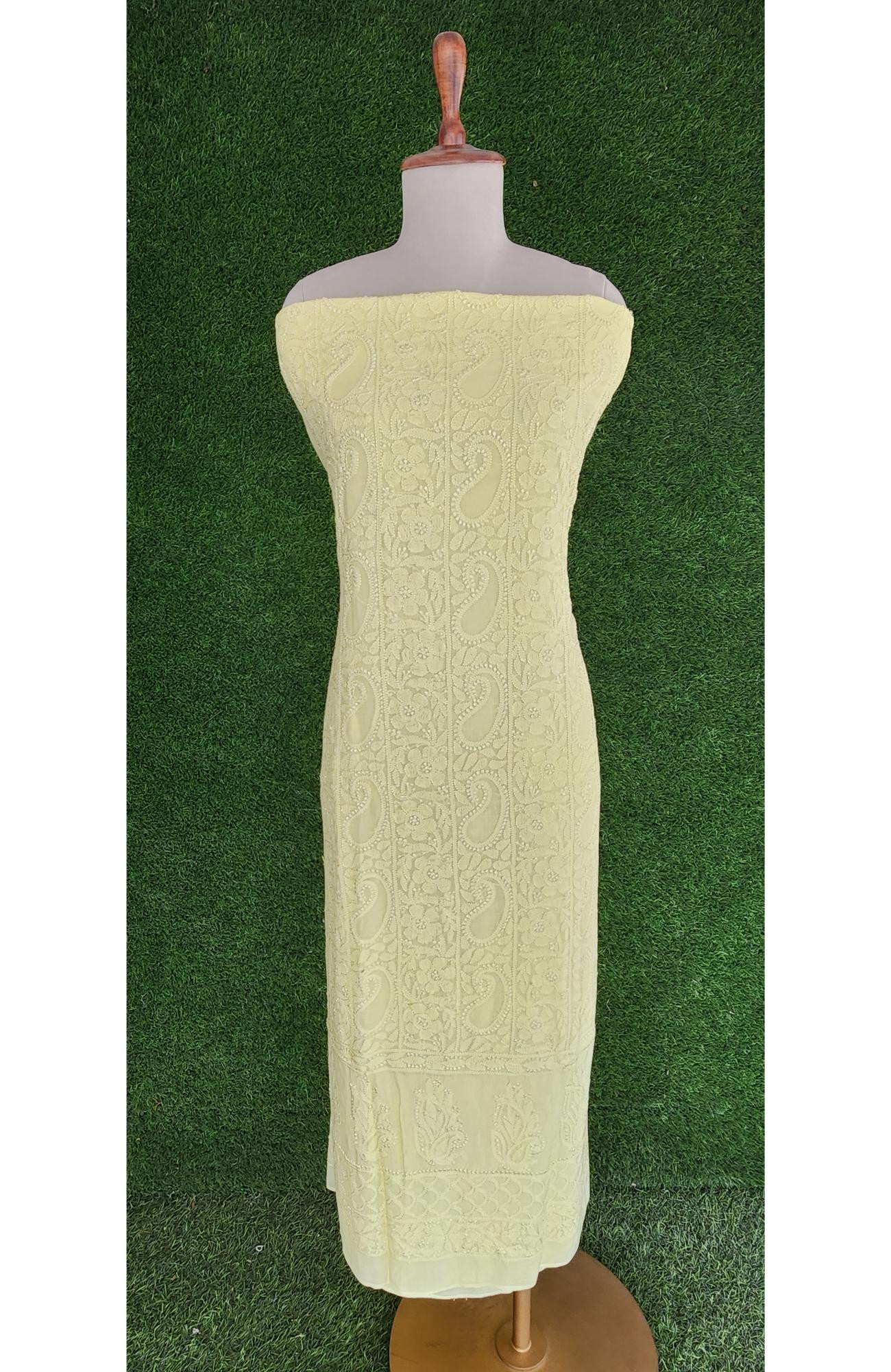 Light Yellow Muslin Chikankari Kurta & Dupatta Set Hand Embroidered | Rohia