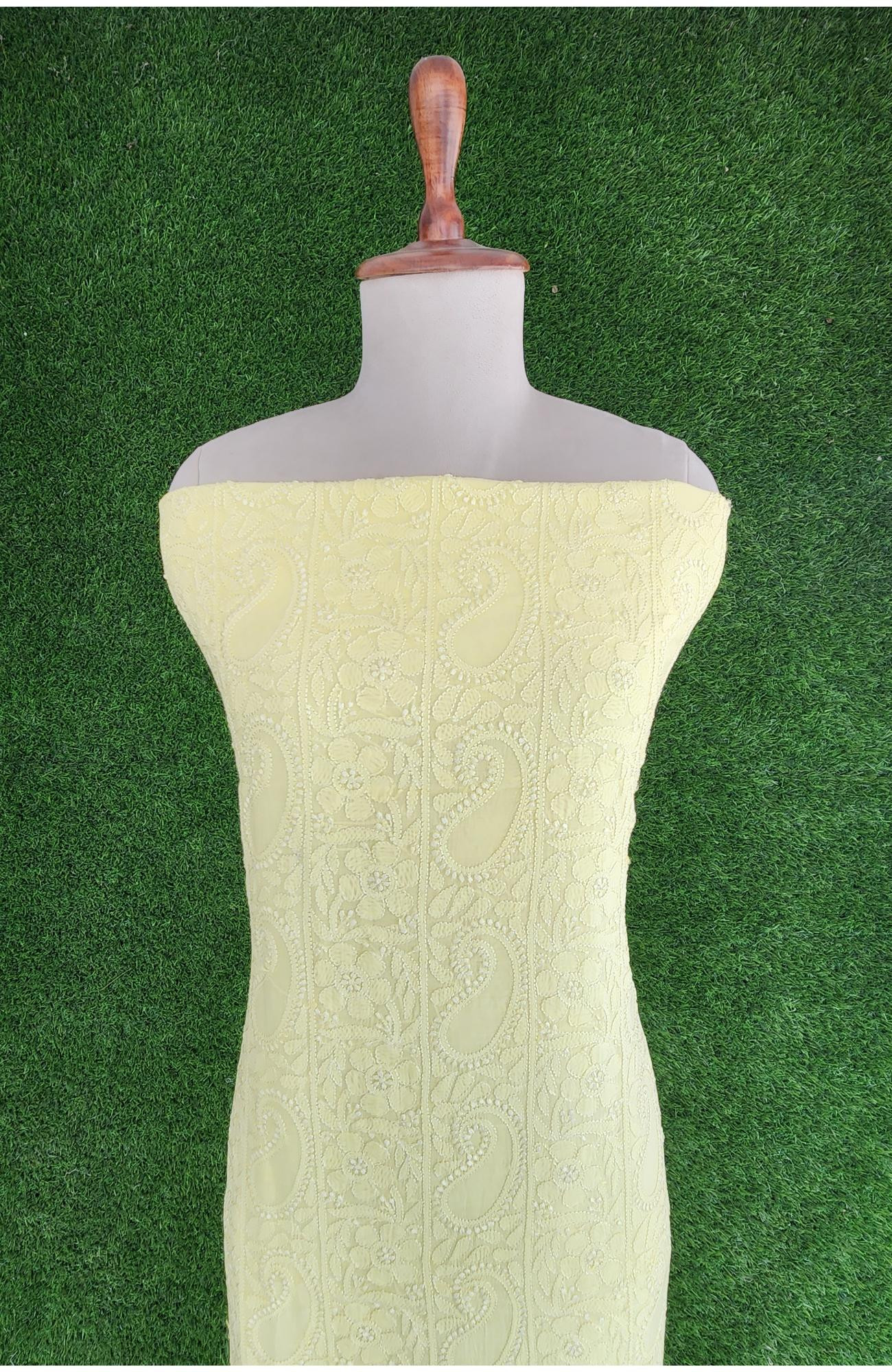 Light Yellow Muslin Chikankari Kurta & Dupatta Set Hand Embroidered | Rohia