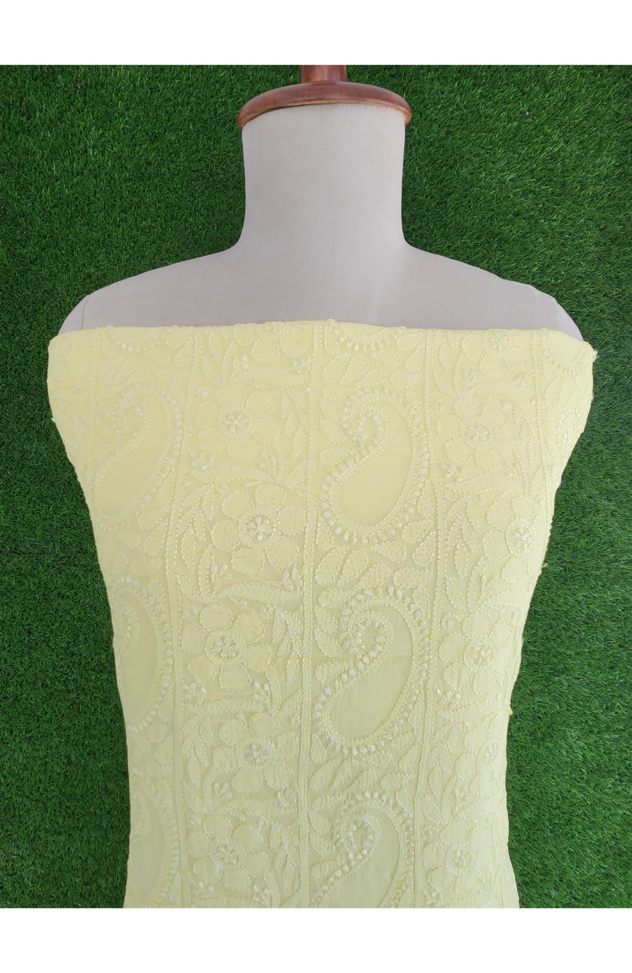 Light Yellow Muslin Chikankari Kurta & Dupatta Set Hand Embroidered | Rohia
