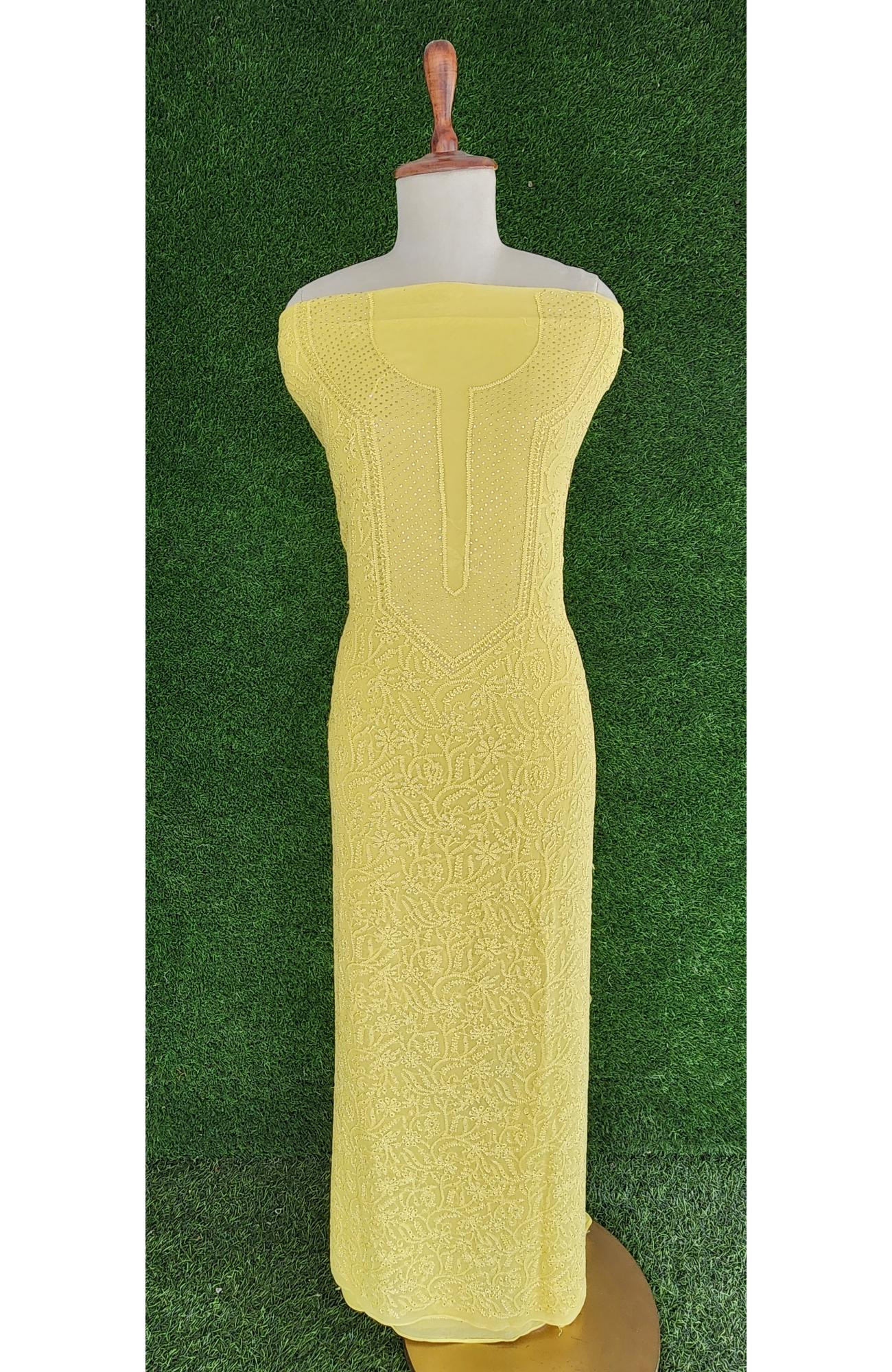 Yellow Pure Georgette Chikankari Kurta & Dupatta Set I Rohia