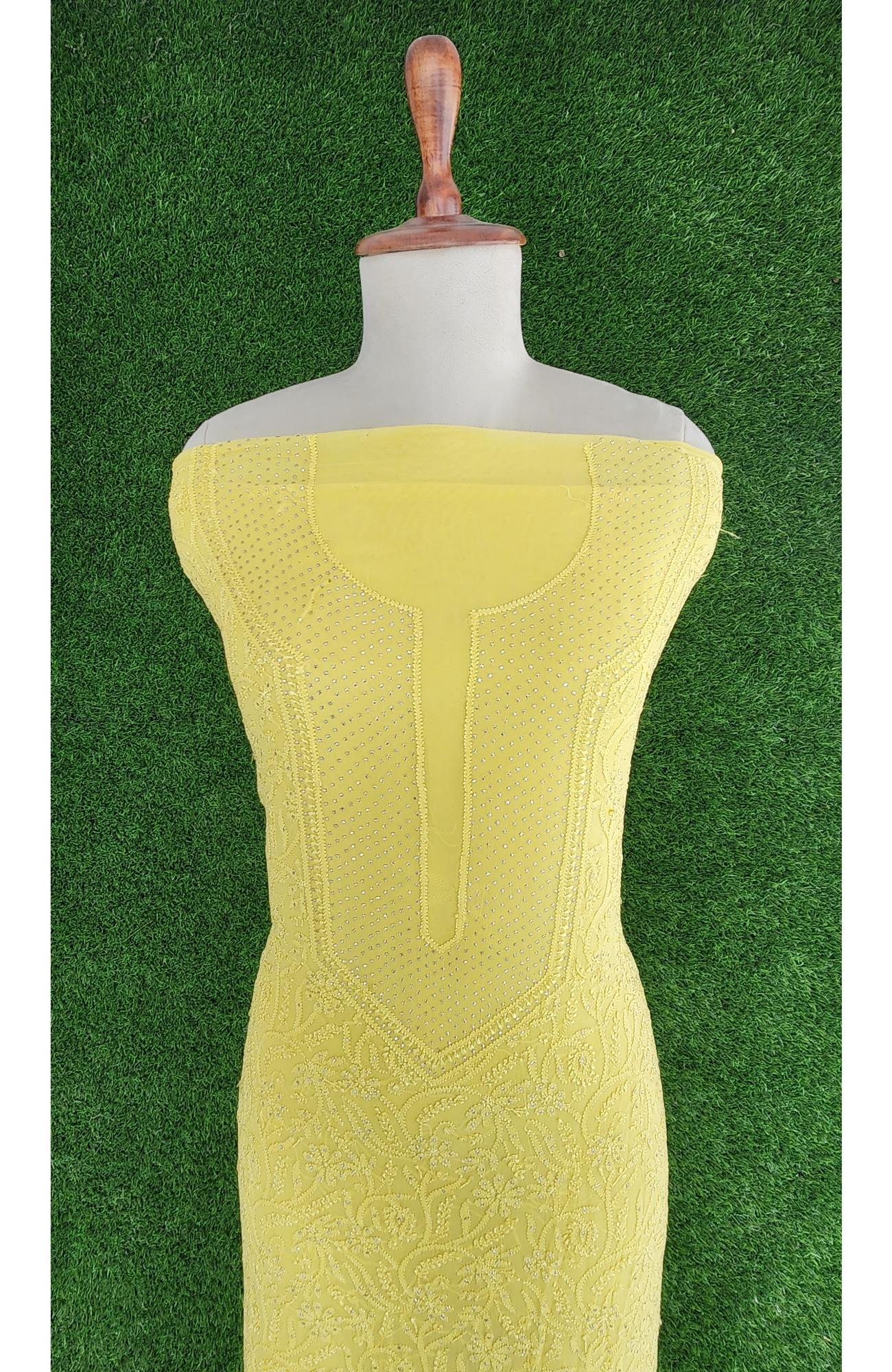 Yellow Pure Georgette Chikankari Kurta & Dupatta Set I Rohia