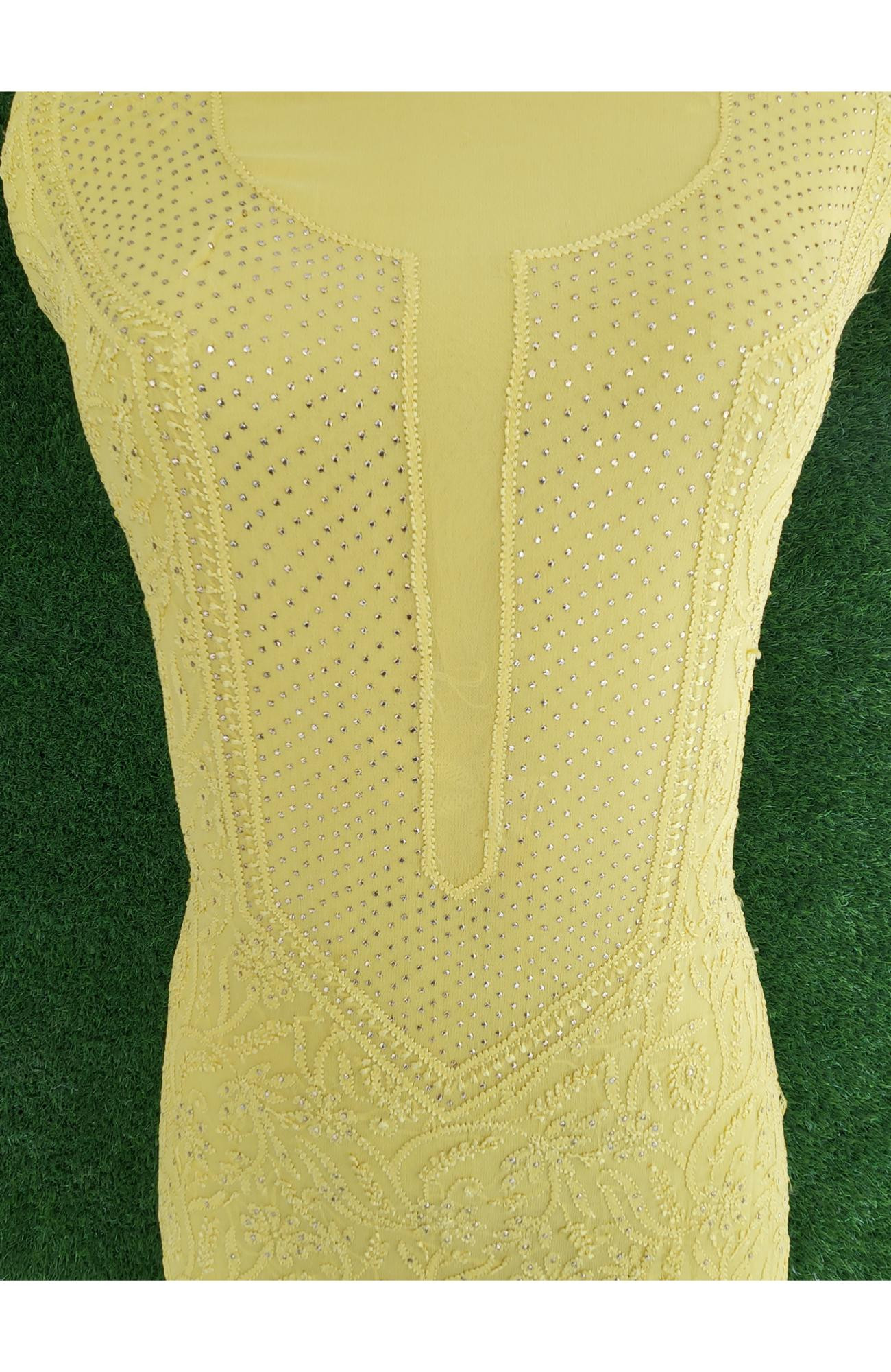 Yellow Pure Georgette Chikankari Kurta & Dupatta Set I Rohia