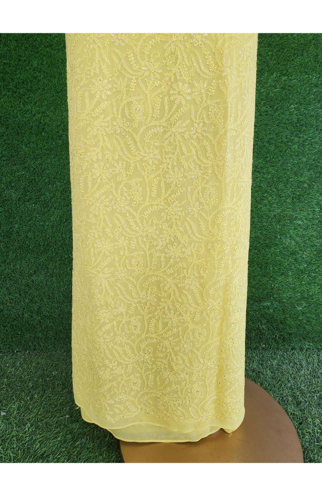 Yellow Pure Georgette Chikankari Kurta & Dupatta Set I Rohia