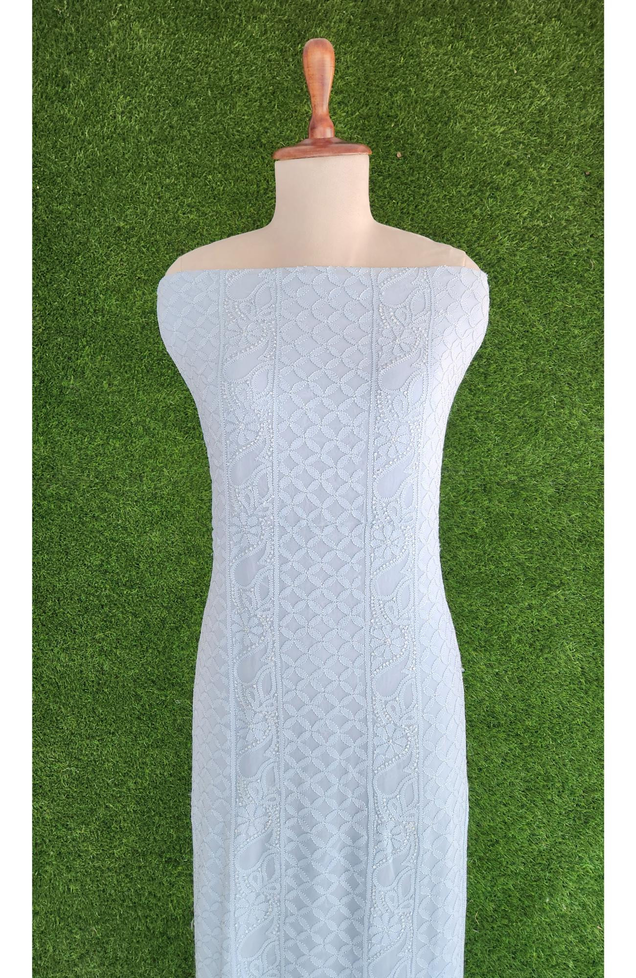 Blue Pure Georgette Chikankari Kurta & Dupatta