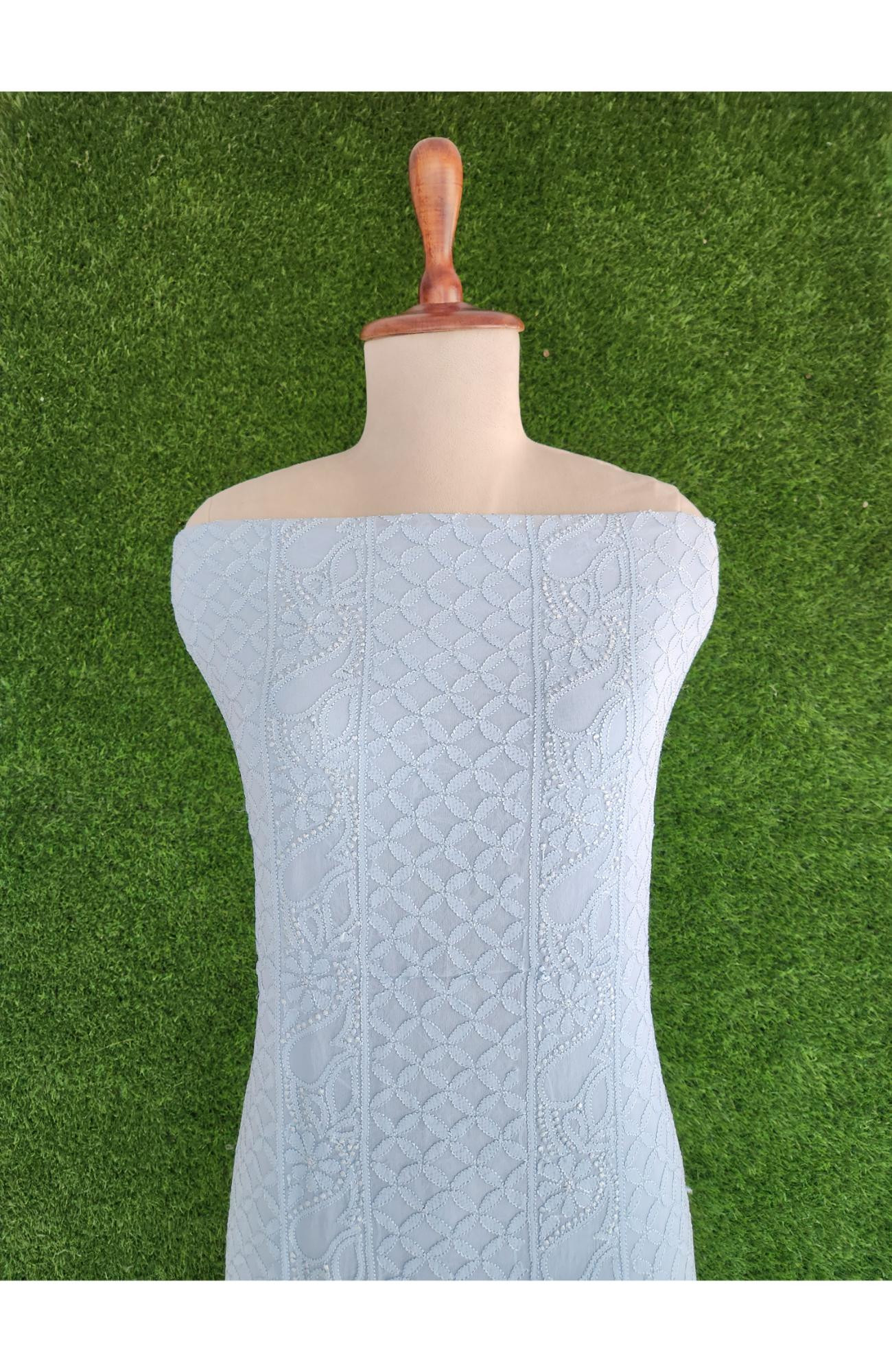 Blue Pure Georgette Chikankari Kurta & Dupatta