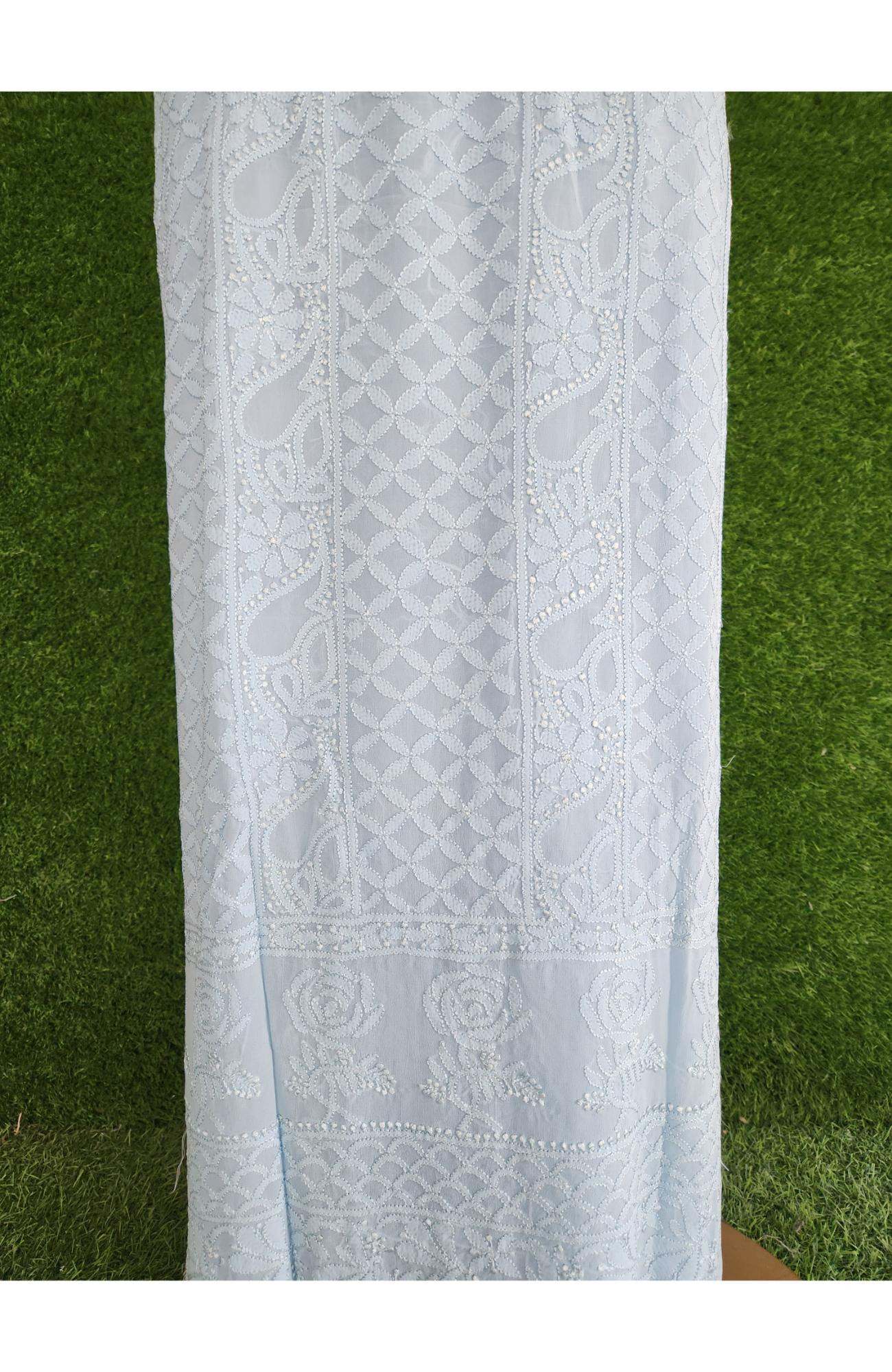 Blue Pure Georgette Chikankari Kurta & Dupatta