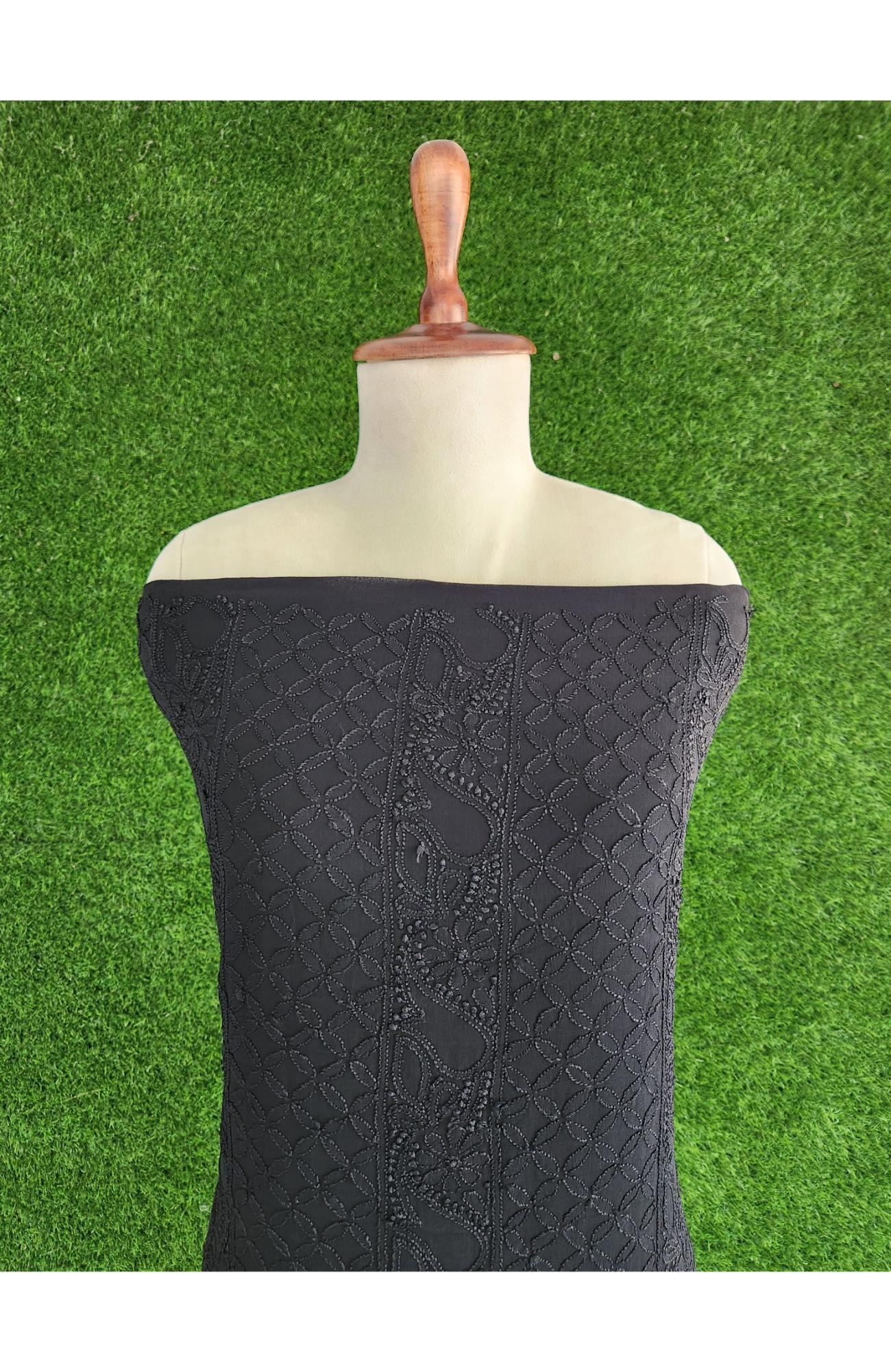 Black Pure Georgette Chikankari Kurta & Dupatta I Rohia