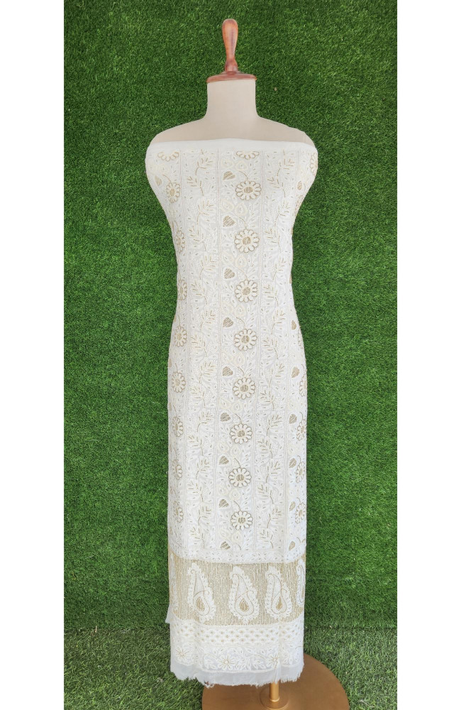 Image of White Pure Georgette Chikankari Kurta &amp; Dupatta