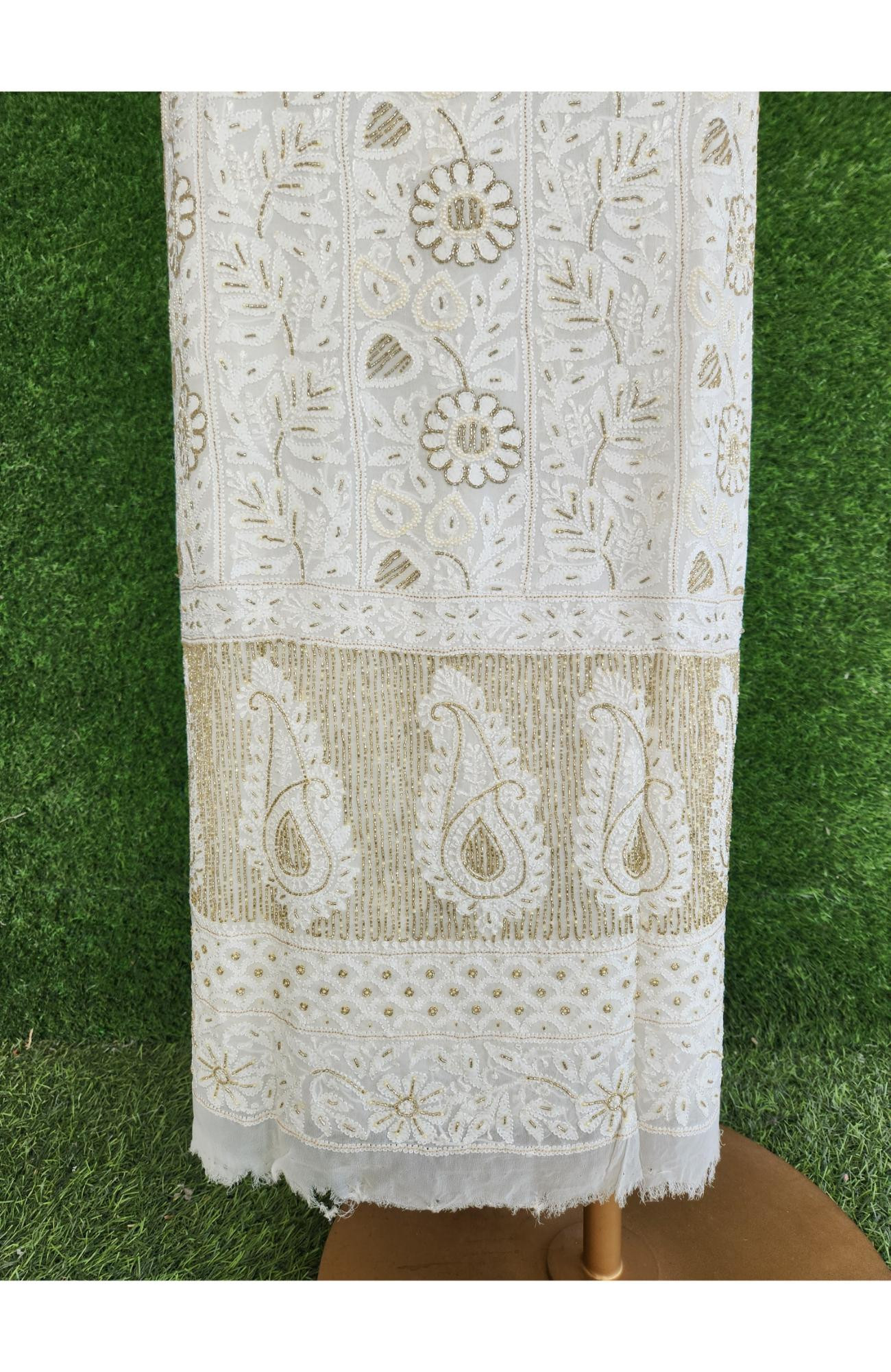White Pure Georgette Chikankari Kurta & Dupatta